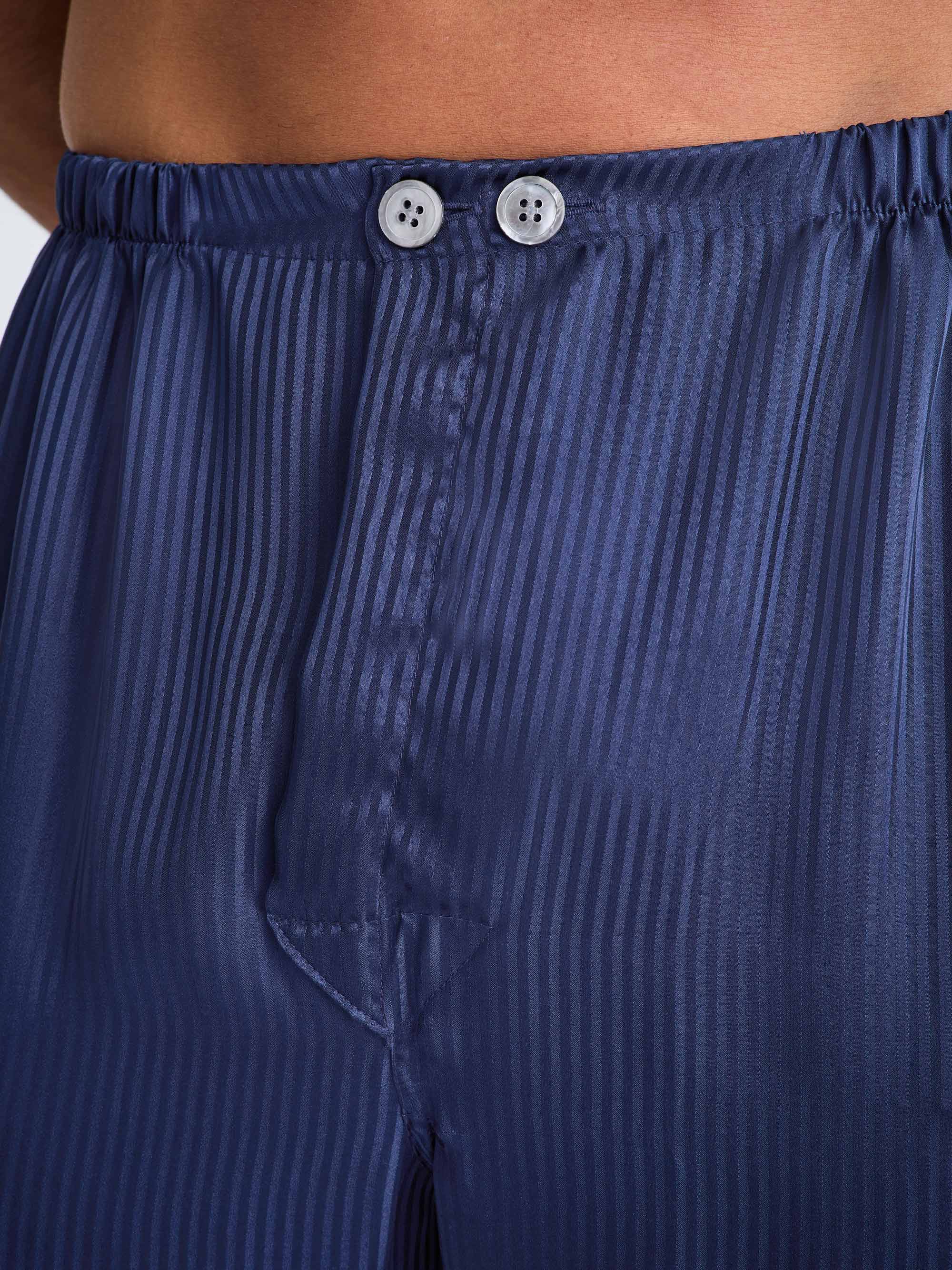 Men's Classic Fit Pyjamas Woburn 8 Silk Satin Navy - Image 6