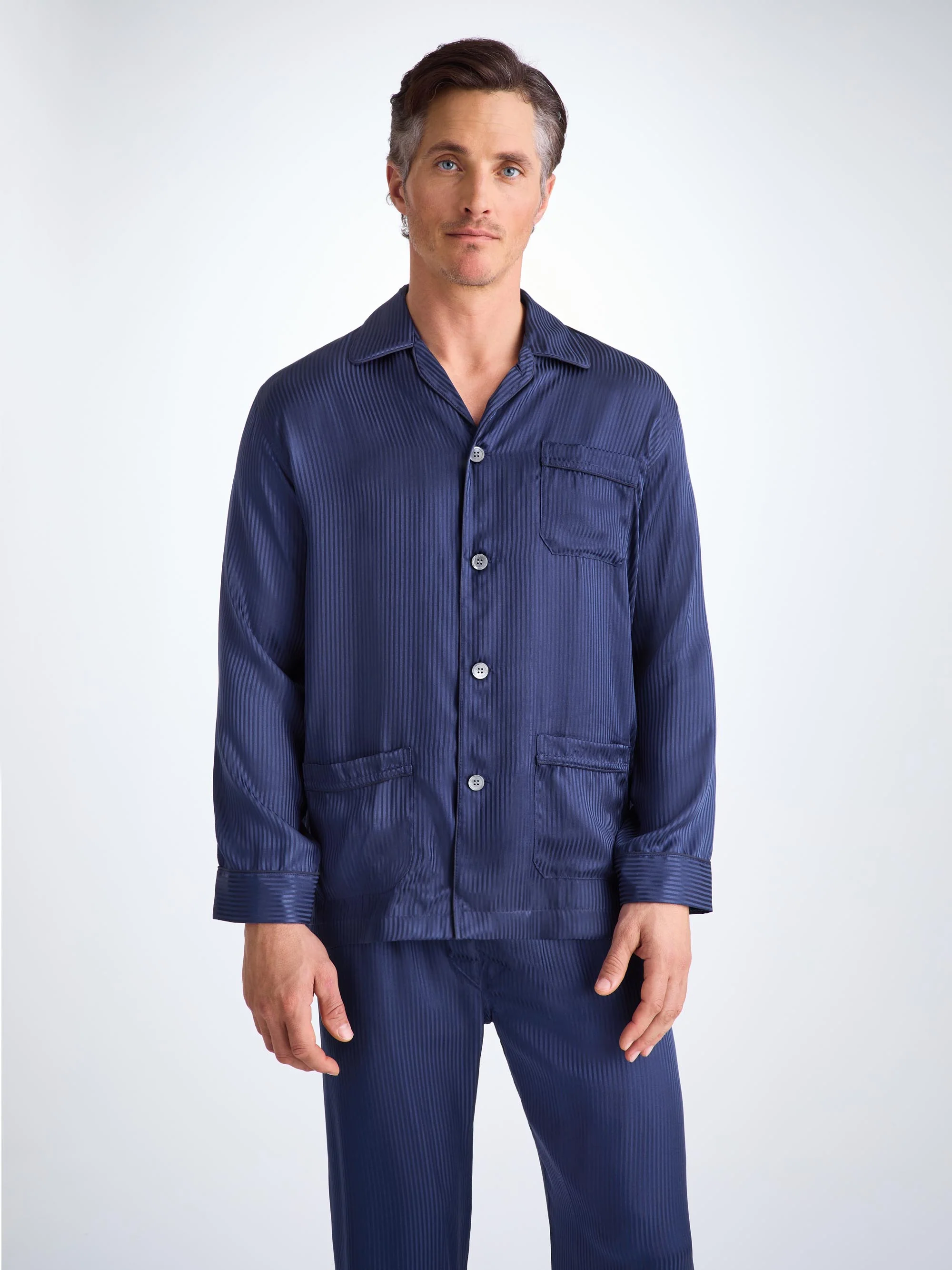 Men's Classic Fit Pyjamas Woburn 8 Silk Satin Navy - Image 7