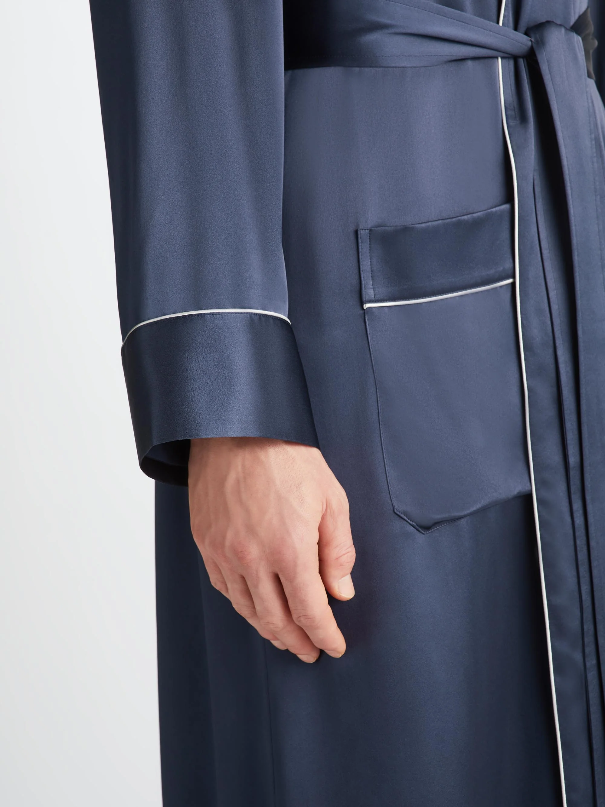 Men's Dressing Gown Bailey Silk Satin Navy - Image 5