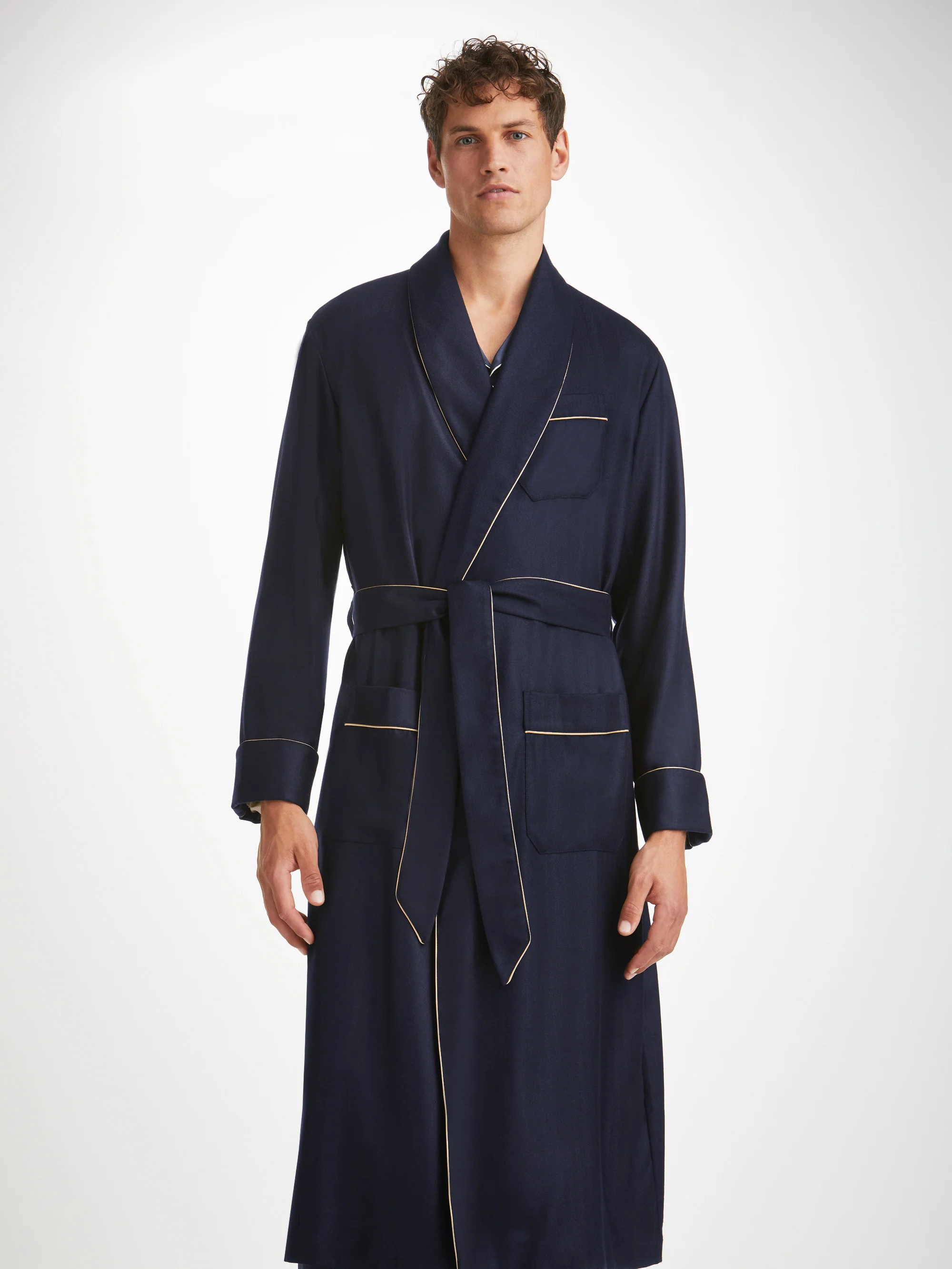Men's Dressing Gown Duke Cashmere Navy - Image 3