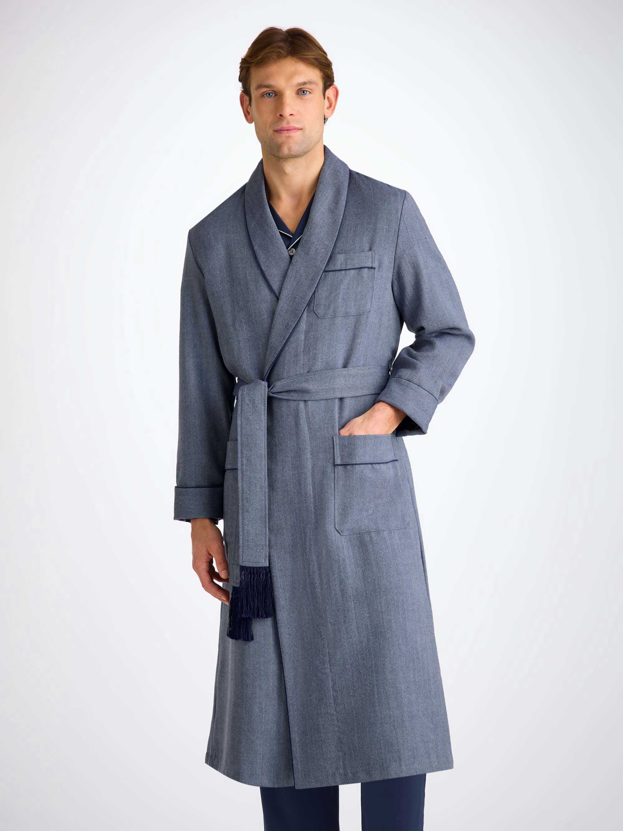 Men's Dressing Gown Lincoln Wool Navy - Image 4