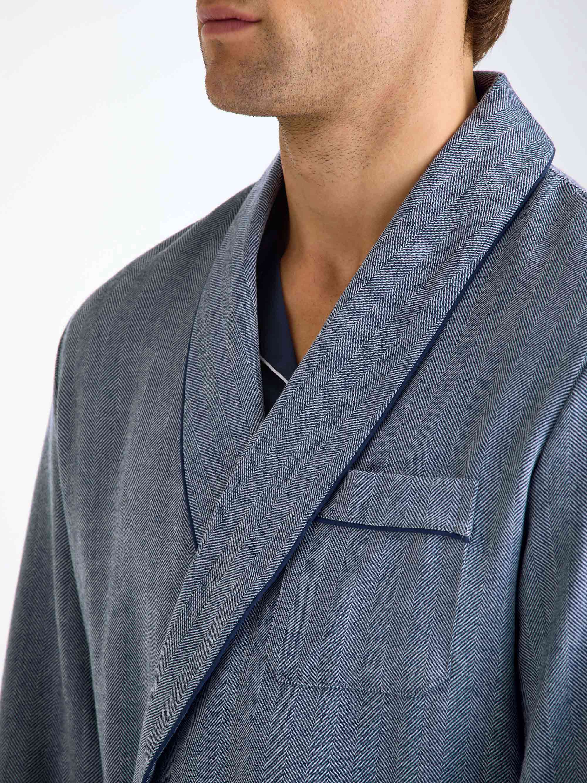 Men's Dressing Gown Lincoln Wool Navy - Image 7