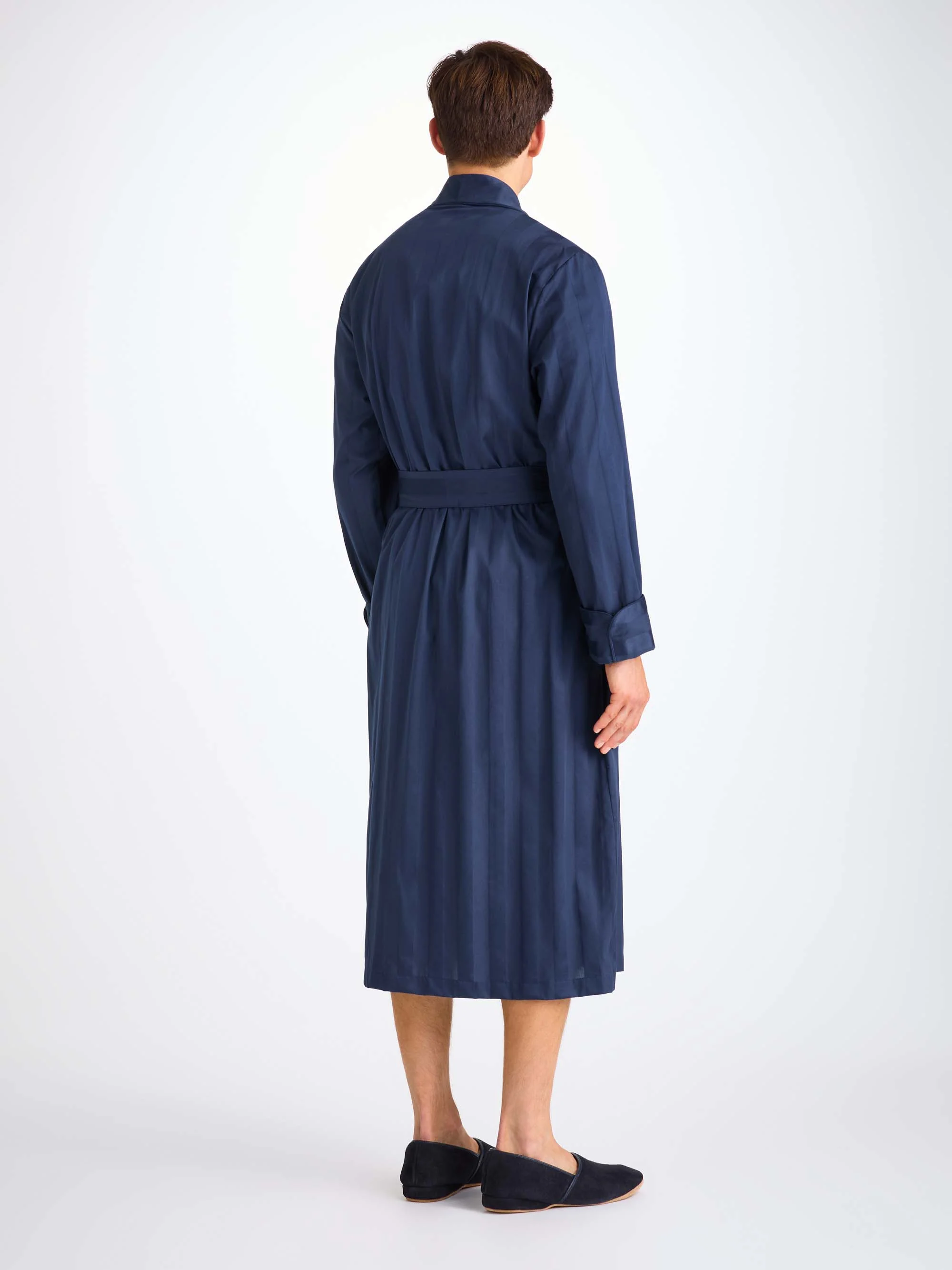 Men's Dressing Gown Lingfield Cotton Navy - Image 3
