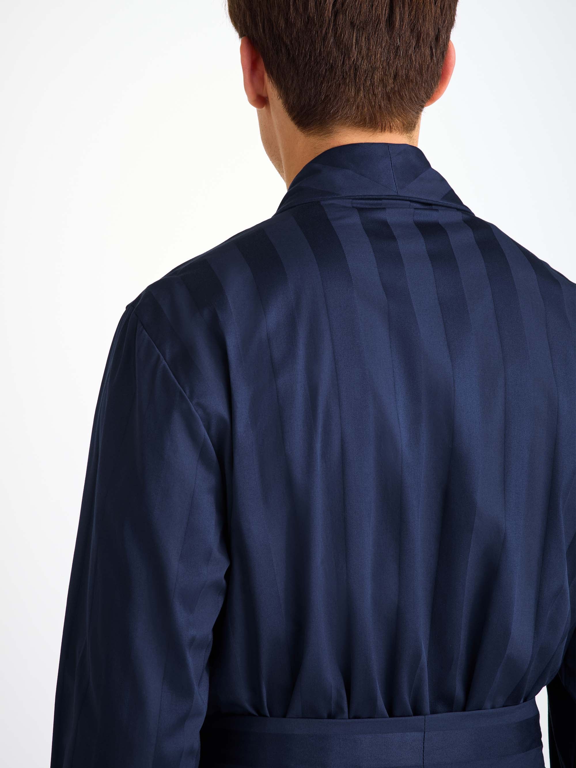 Men's Dressing Gown Lingfield Cotton Navy - Image 4