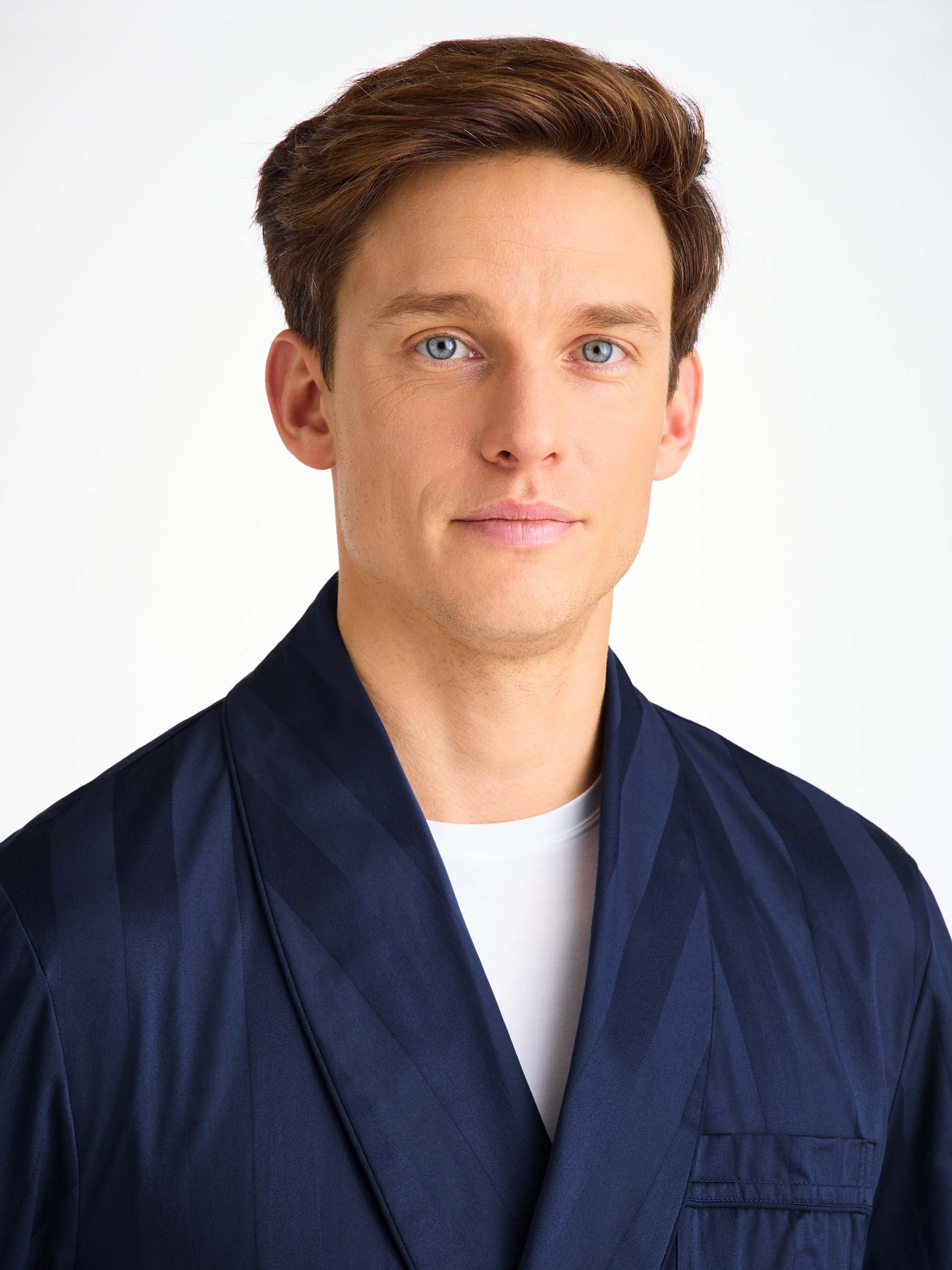 Men's Dressing Gown Lingfield Cotton Navy - Image 5