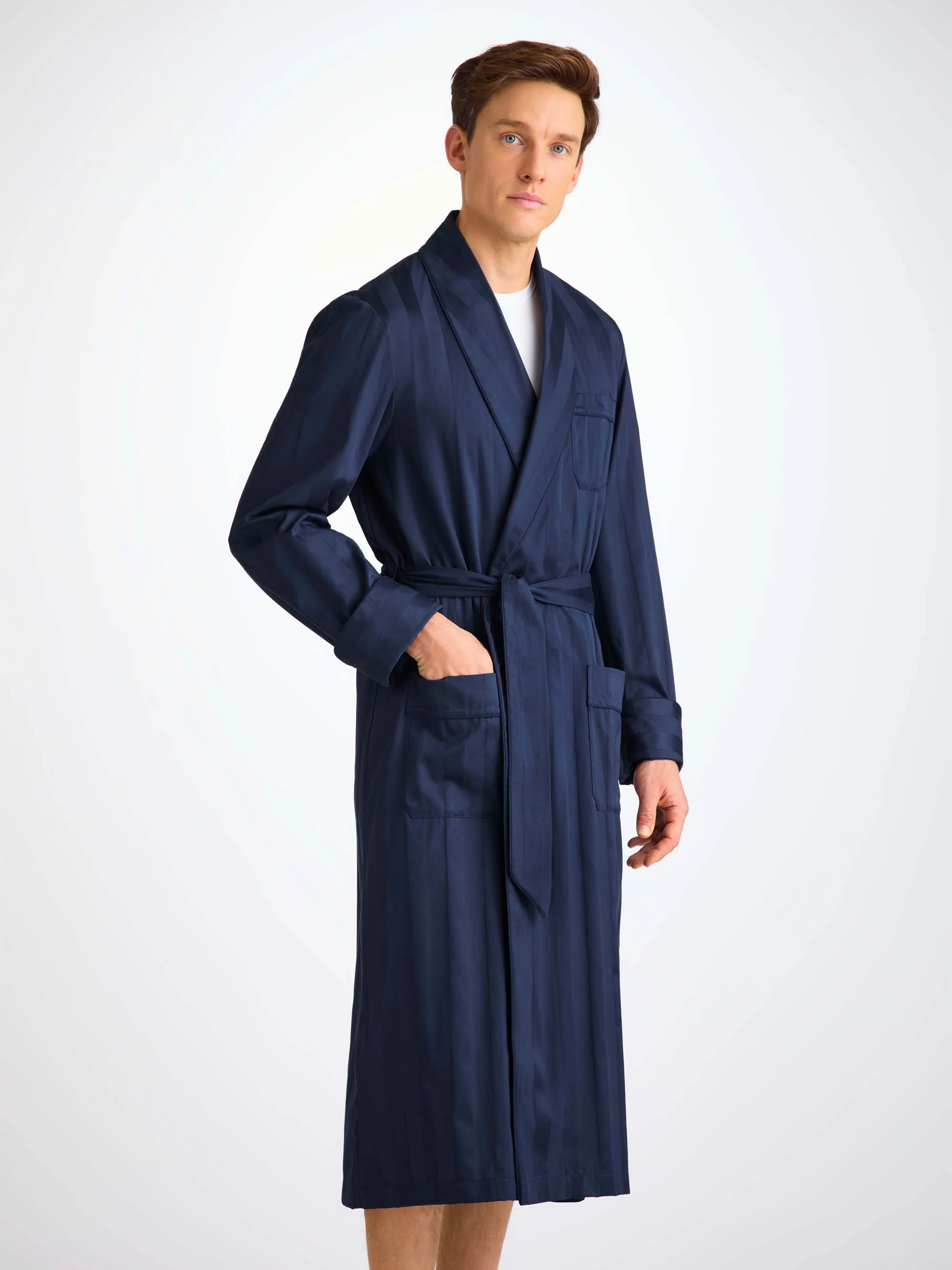 Men's Dressing Gown Lingfield Cotton Navy - Image 7