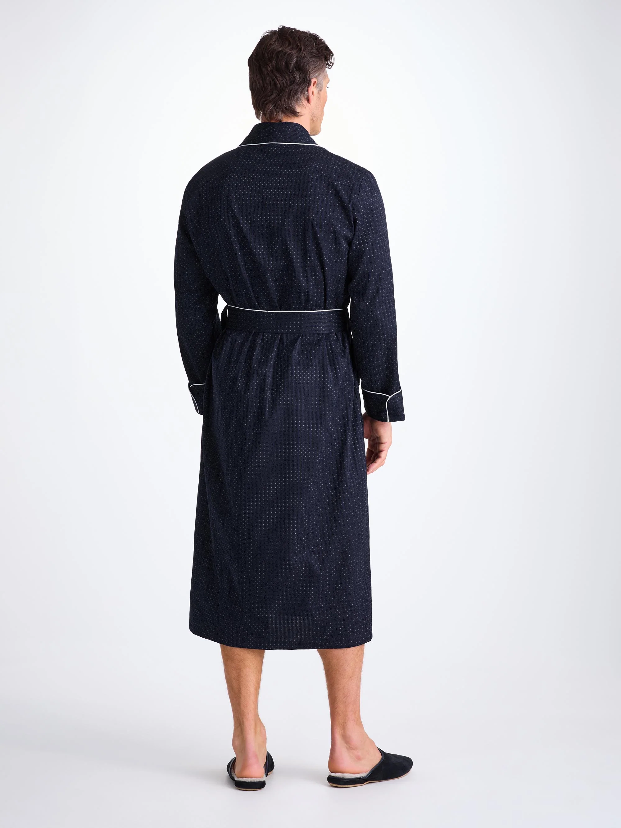 Men's Dressing Gown Royal Cotton Navy Polka Dot - Image 3