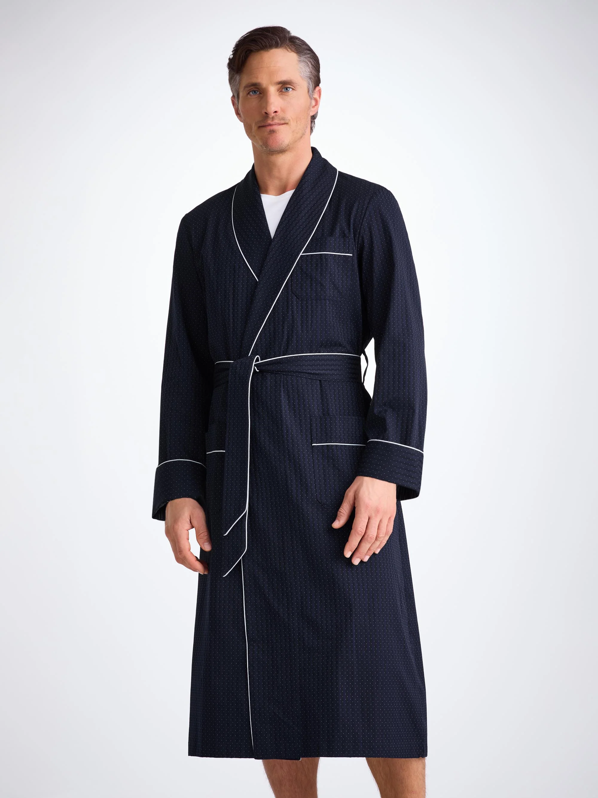 Men's Dressing Gown Royal Cotton Navy Polka Dot - Image 4