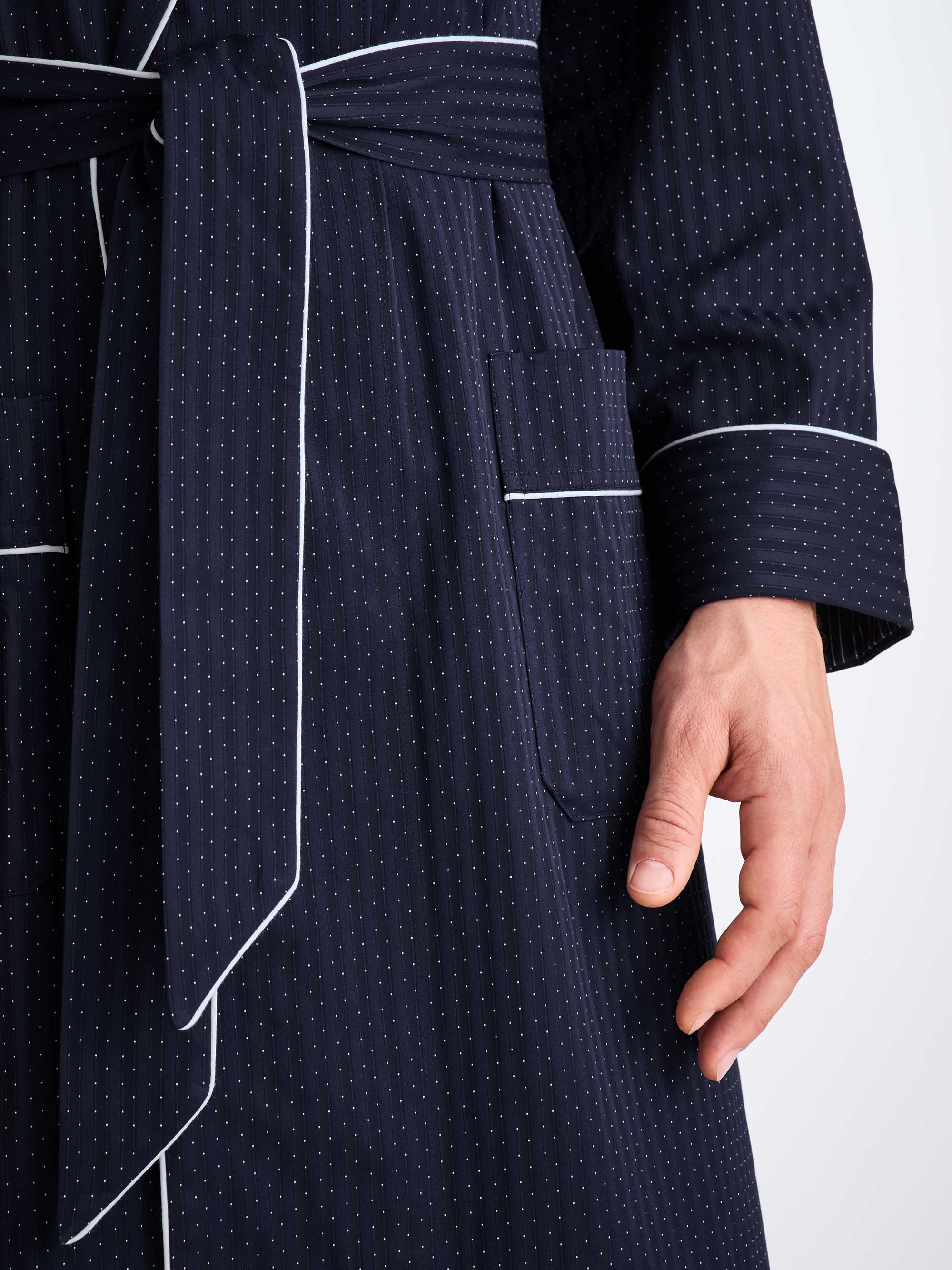 Men's Dressing Gown Royal Cotton Navy Polka Dot - Image 5