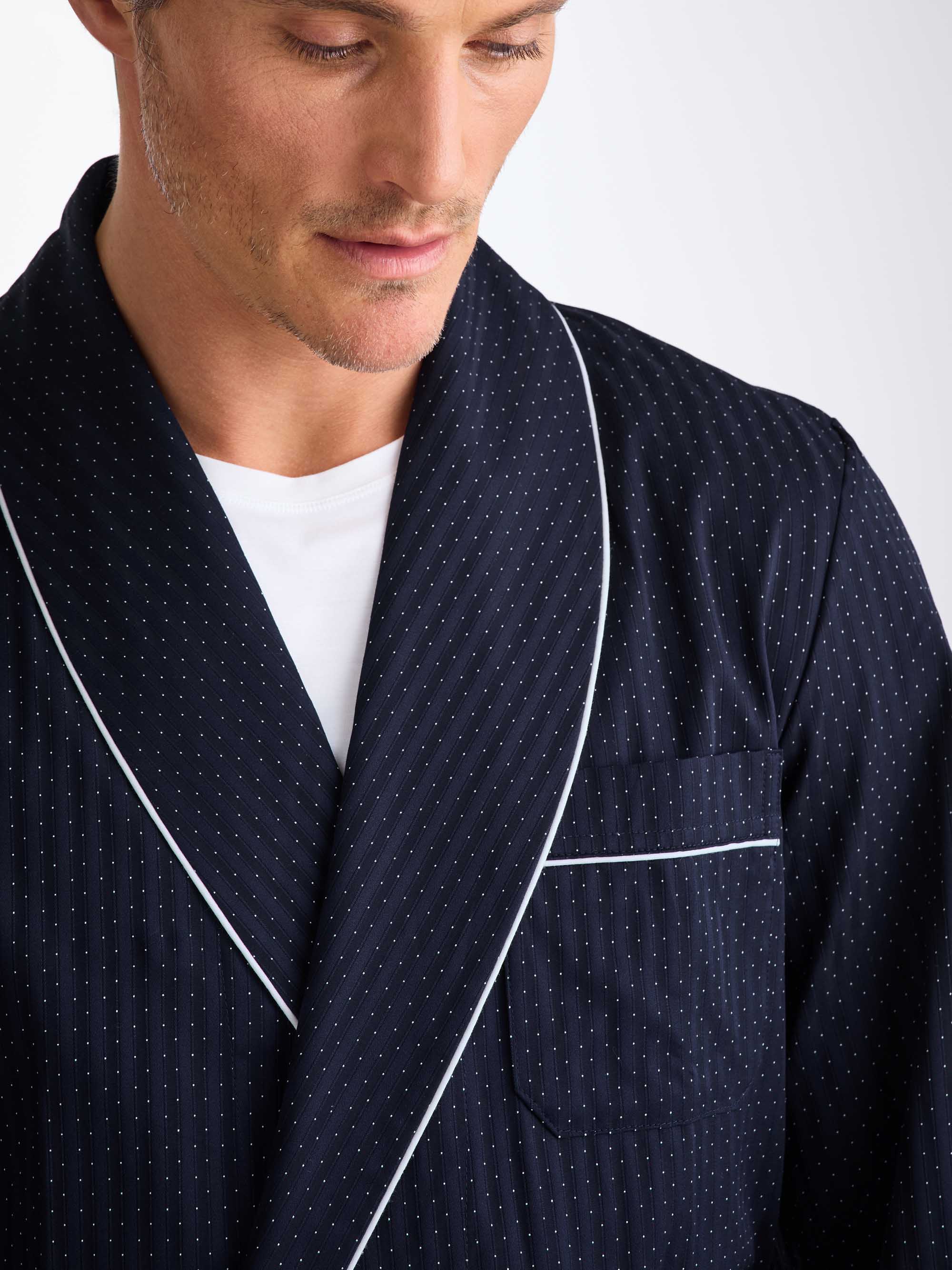Men's Dressing Gown Royal Cotton Navy Polka Dot - Image 7