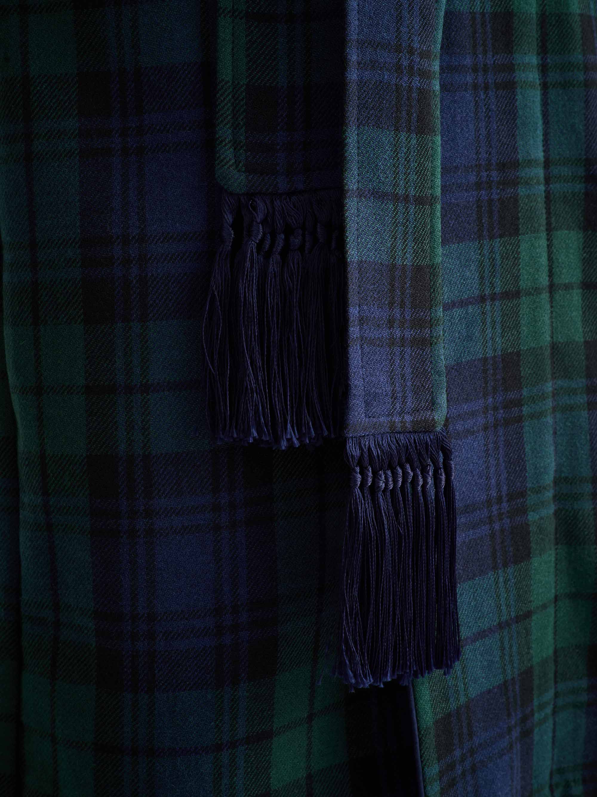 Men's Dressing Gown Tartan Black Watch Wool Navy - Image 6