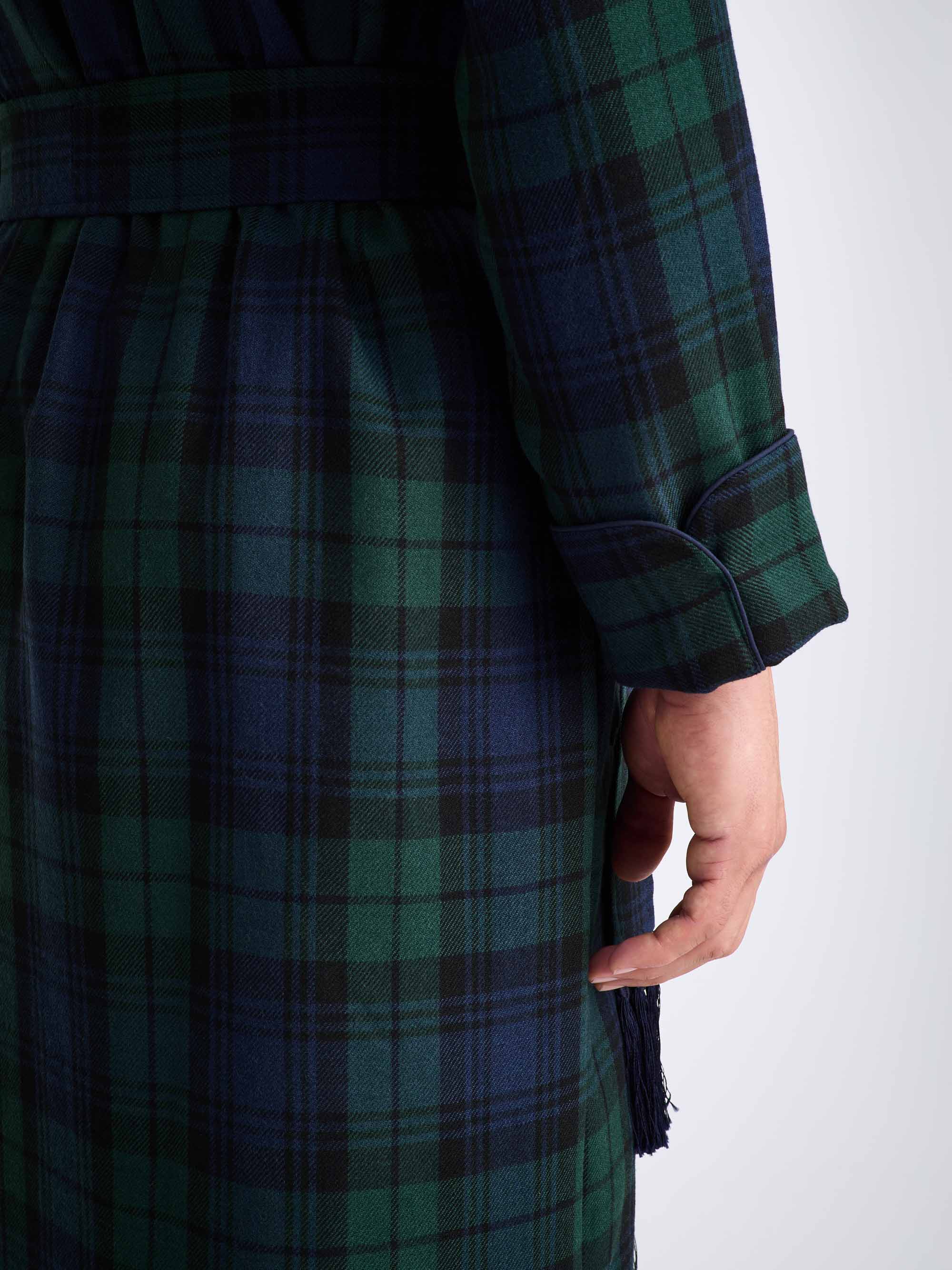 Men's Dressing Gown Tartan Black Watch Wool Navy - Image 7