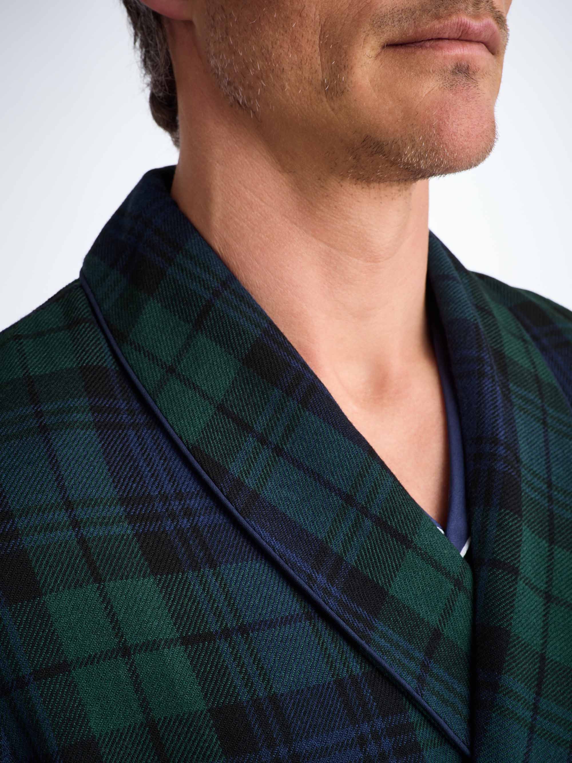 Men's Dressing Gown Tartan Black Watch Wool Navy - Image 8