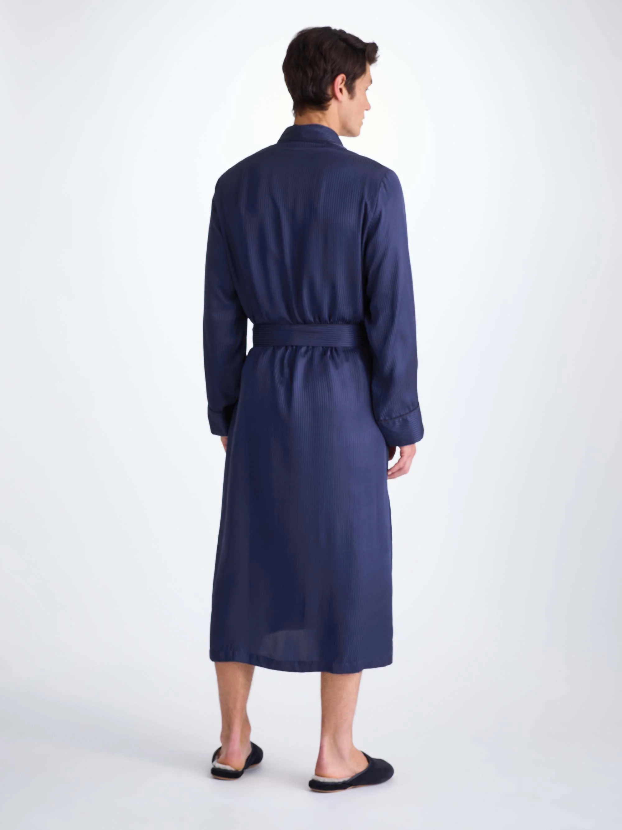 Men's Dressing Gown Woburn 8 Silk Satin Navy - Image 3