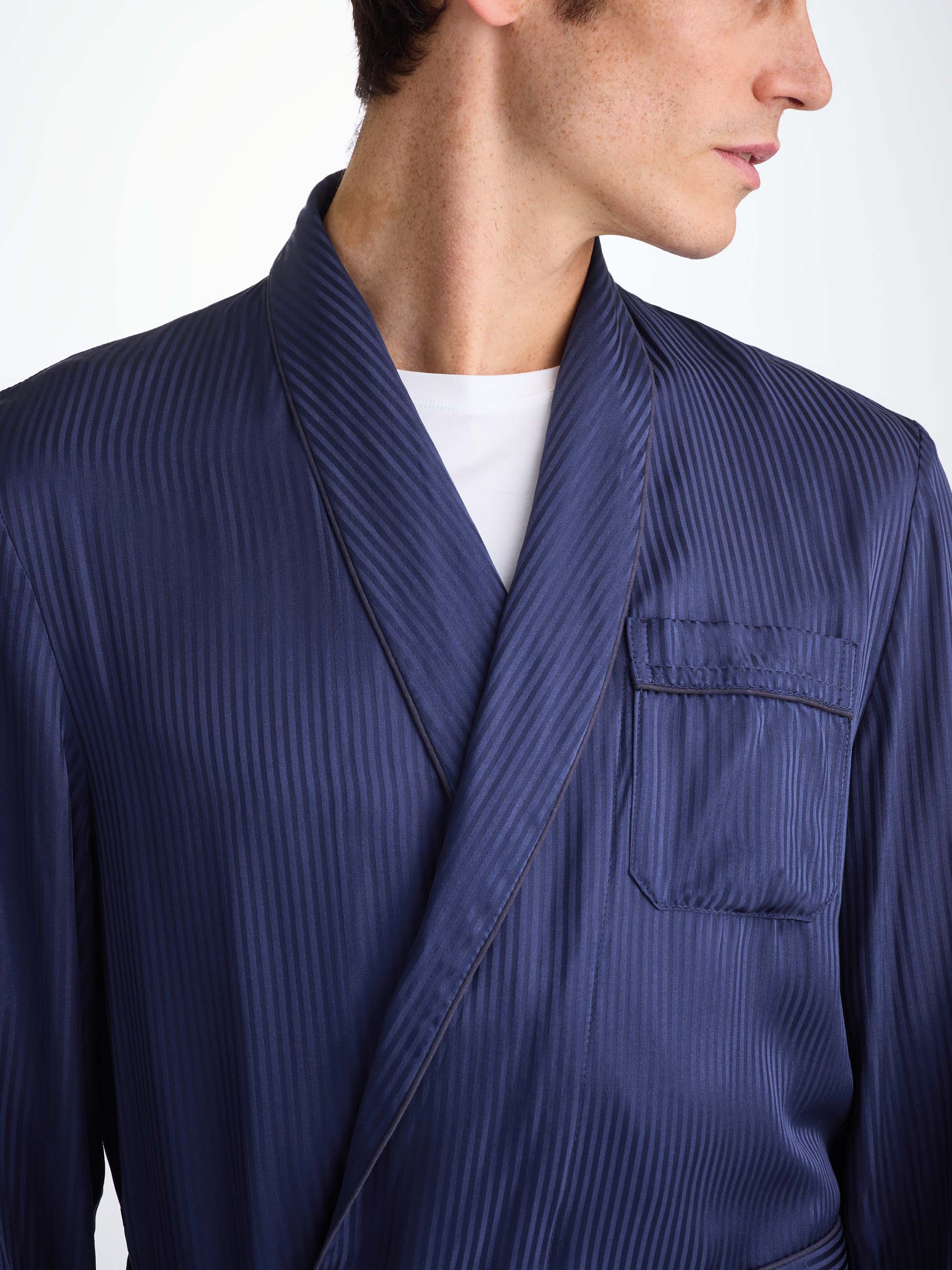 Men's Dressing Gown Woburn 8 Silk Satin Navy - Image 4