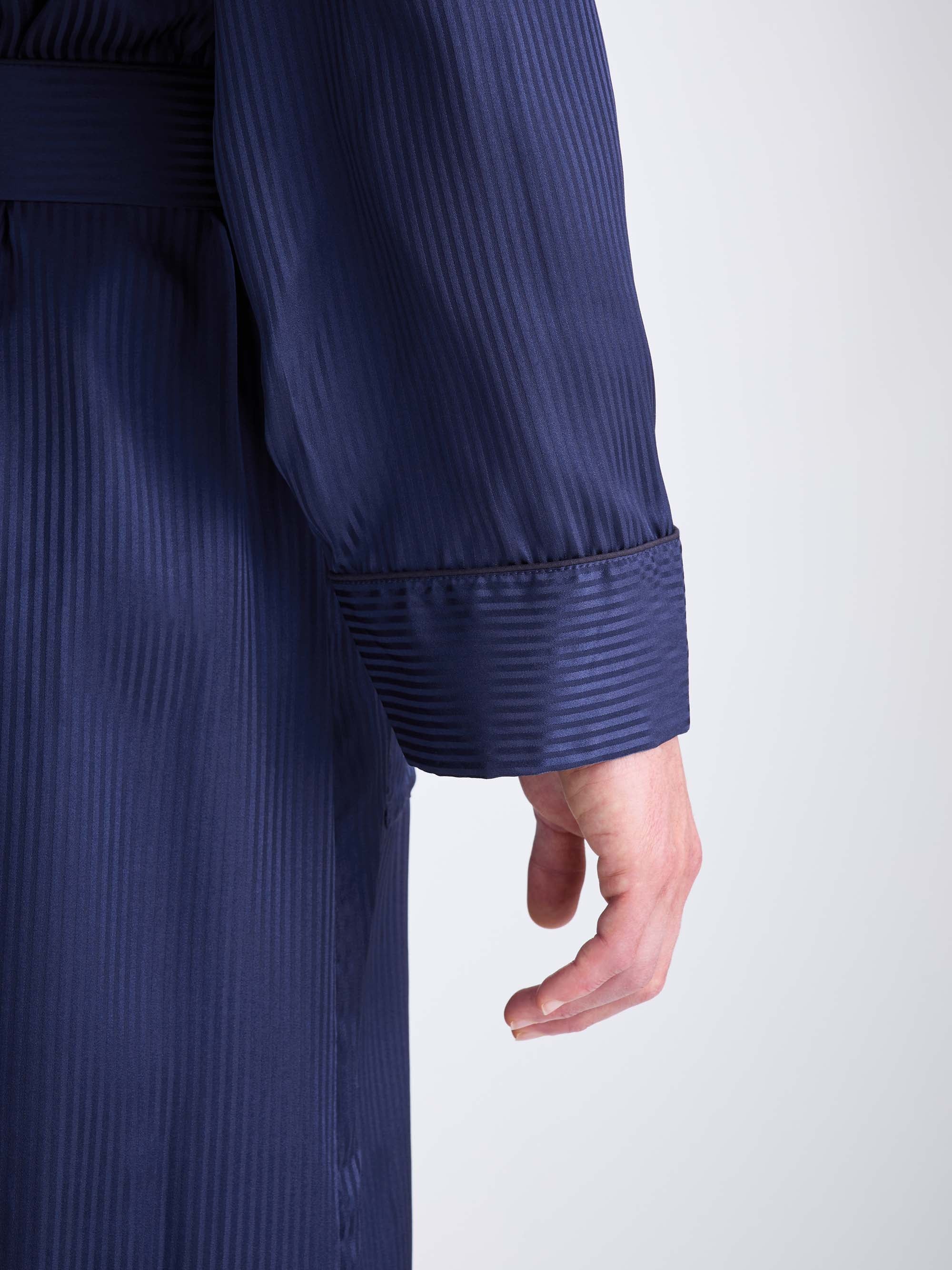 Men's Dressing Gown Woburn 8 Silk Satin Navy - Image 6
