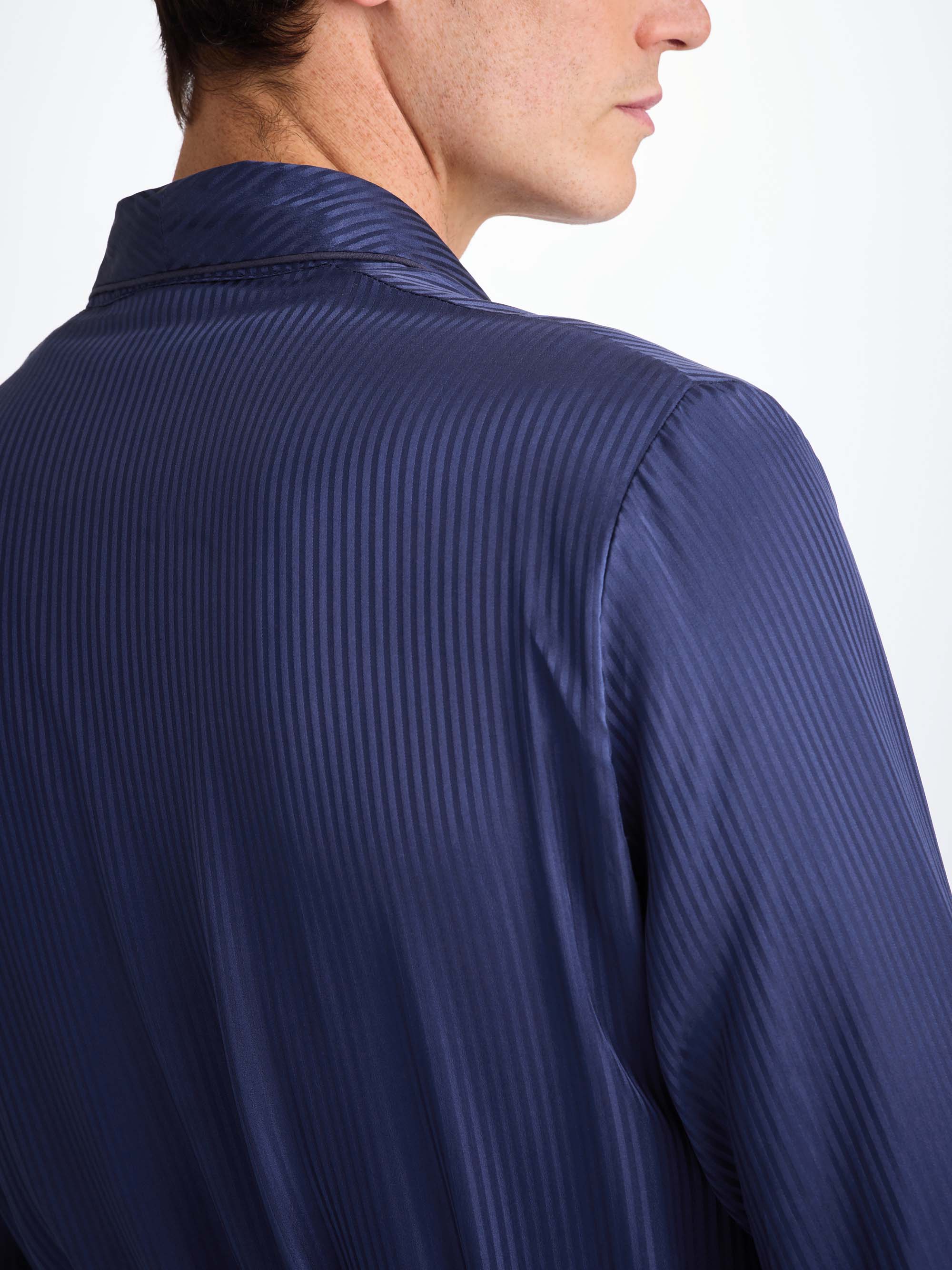 Men's Dressing Gown Woburn 8 Silk Satin Navy - Image 7