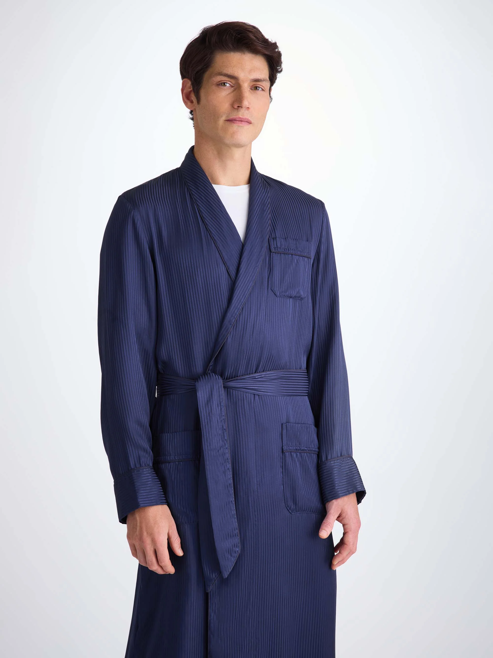 Men's Dressing Gown Woburn 8 Silk Satin Navy - Image 8