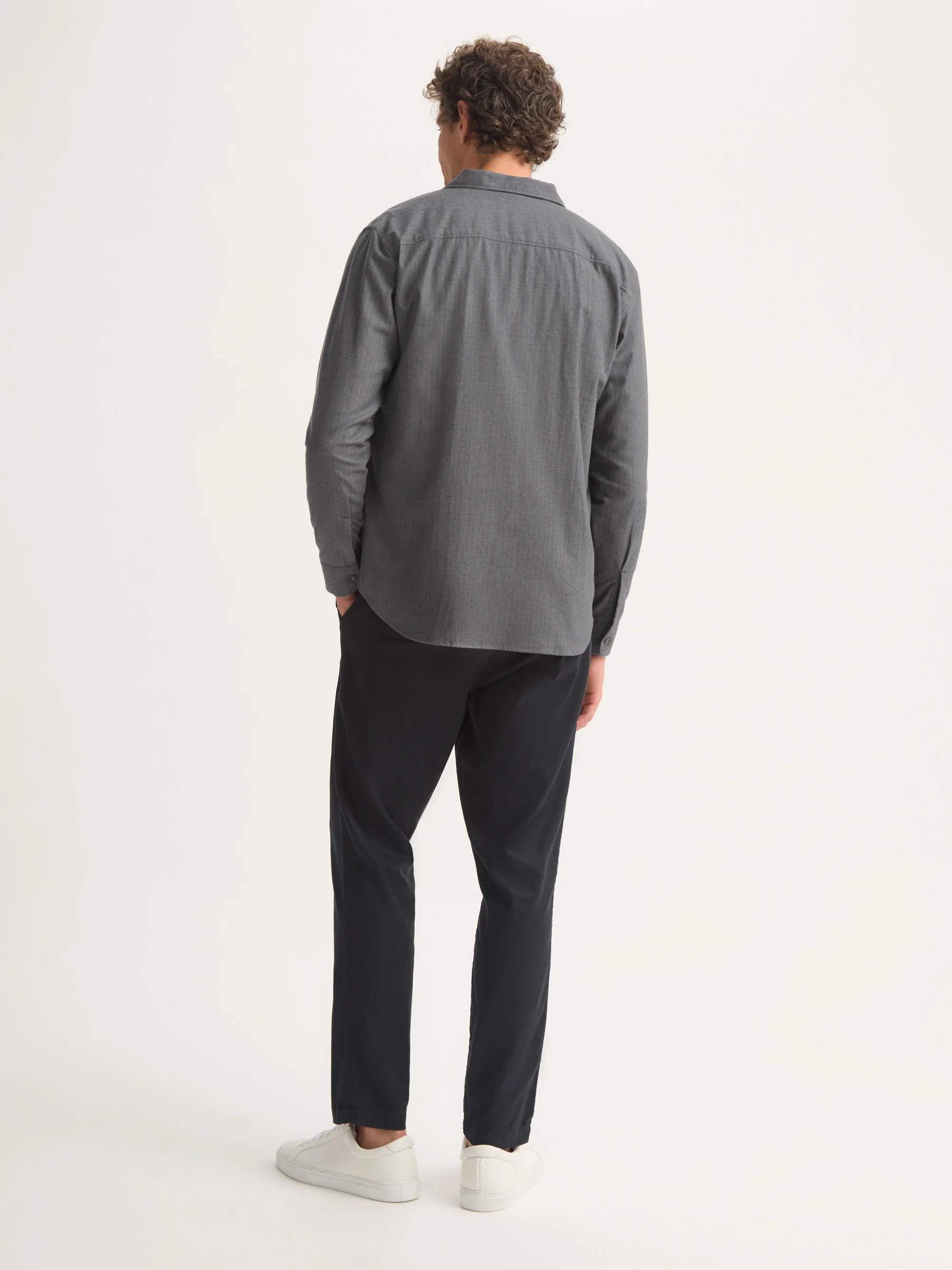 Men's Flannel Overshirt Balmoral Brushed Cotton Charcoal Grey Herringbone - Image 5