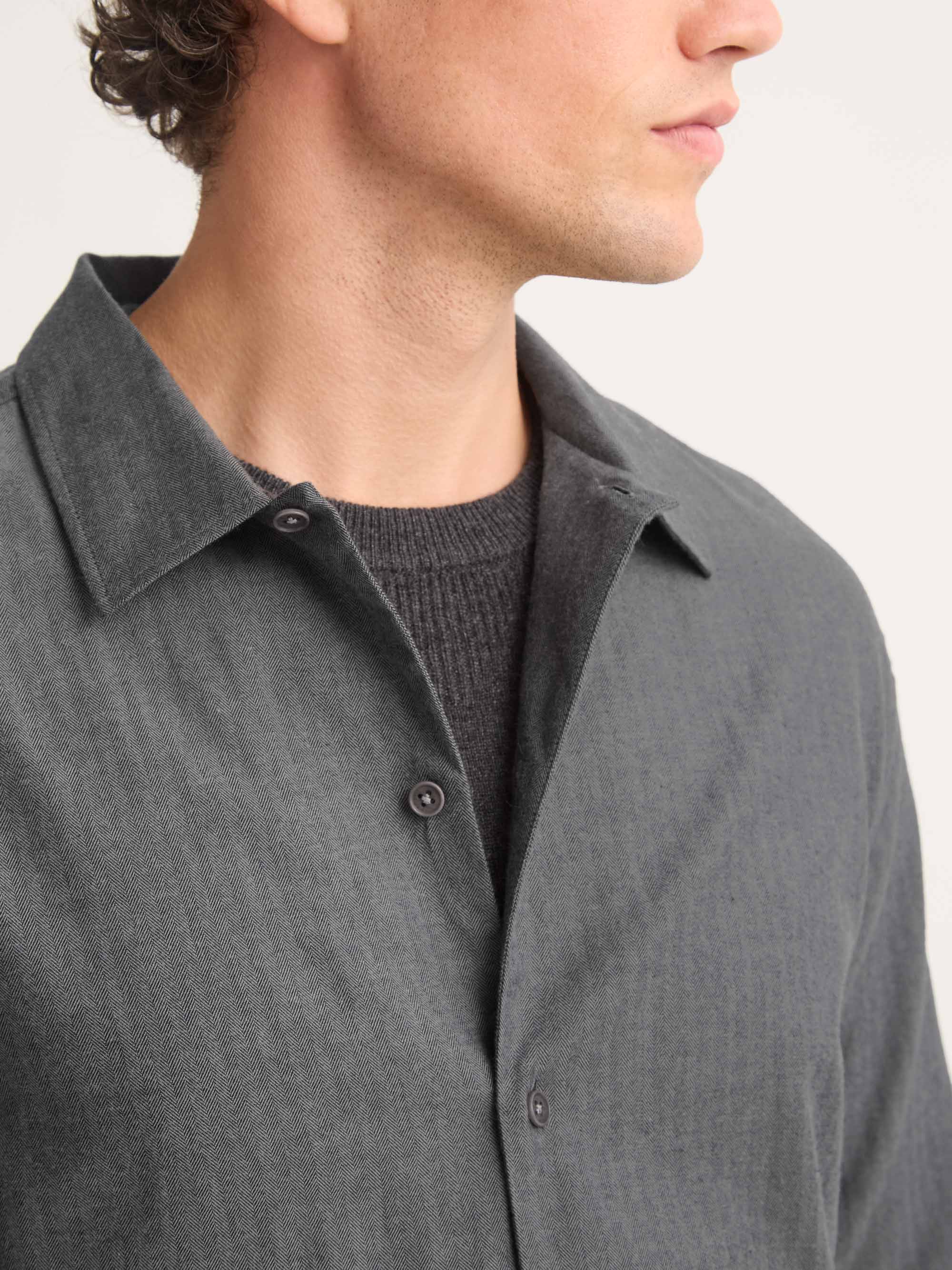 Men's Flannel Overshirt Balmoral Brushed Cotton Charcoal Grey Herringbone - Image 6