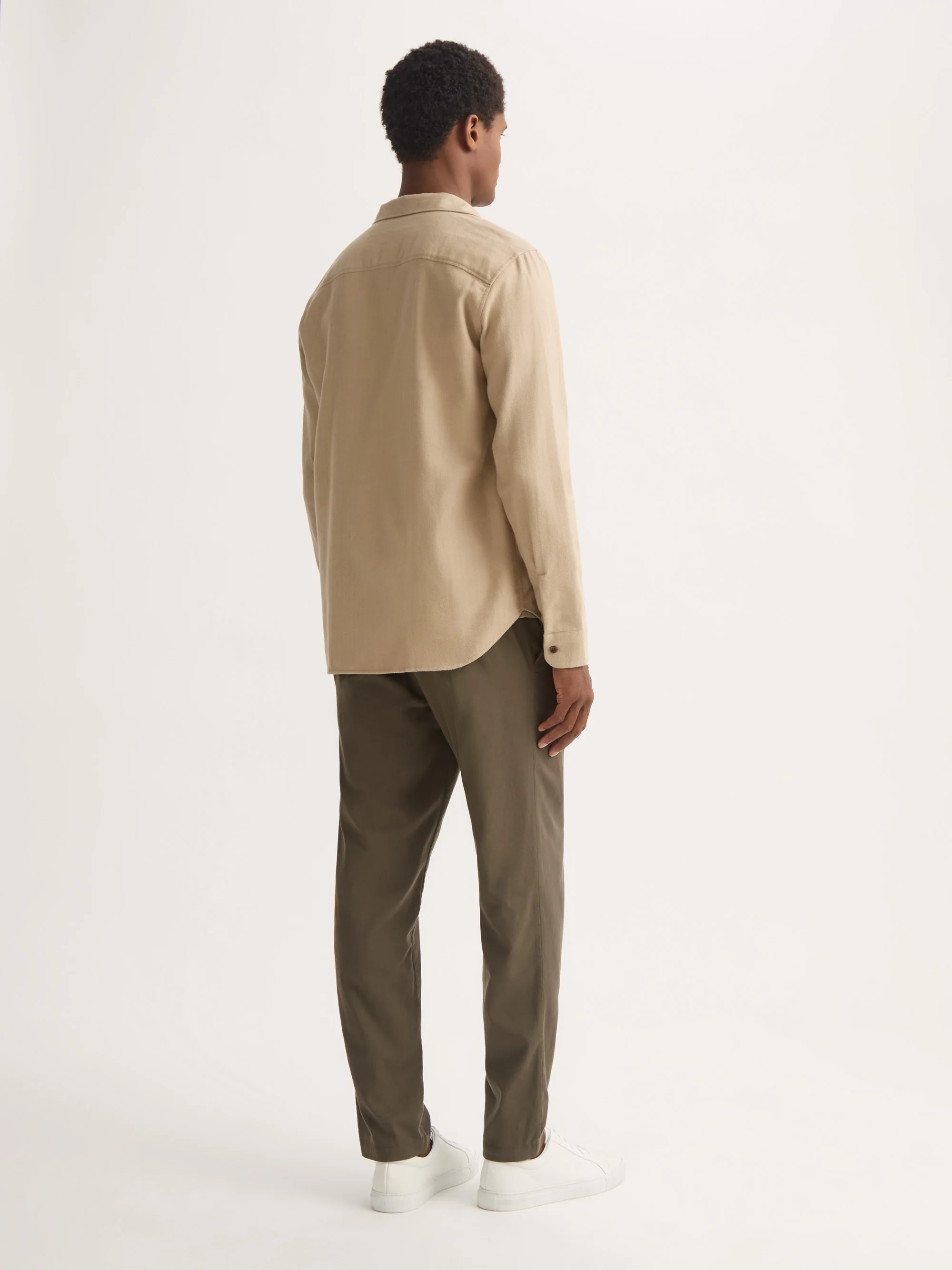Men's Flannel Overshirt Kelburn Brushed Cotton Light Stone Herringbone - Image 4