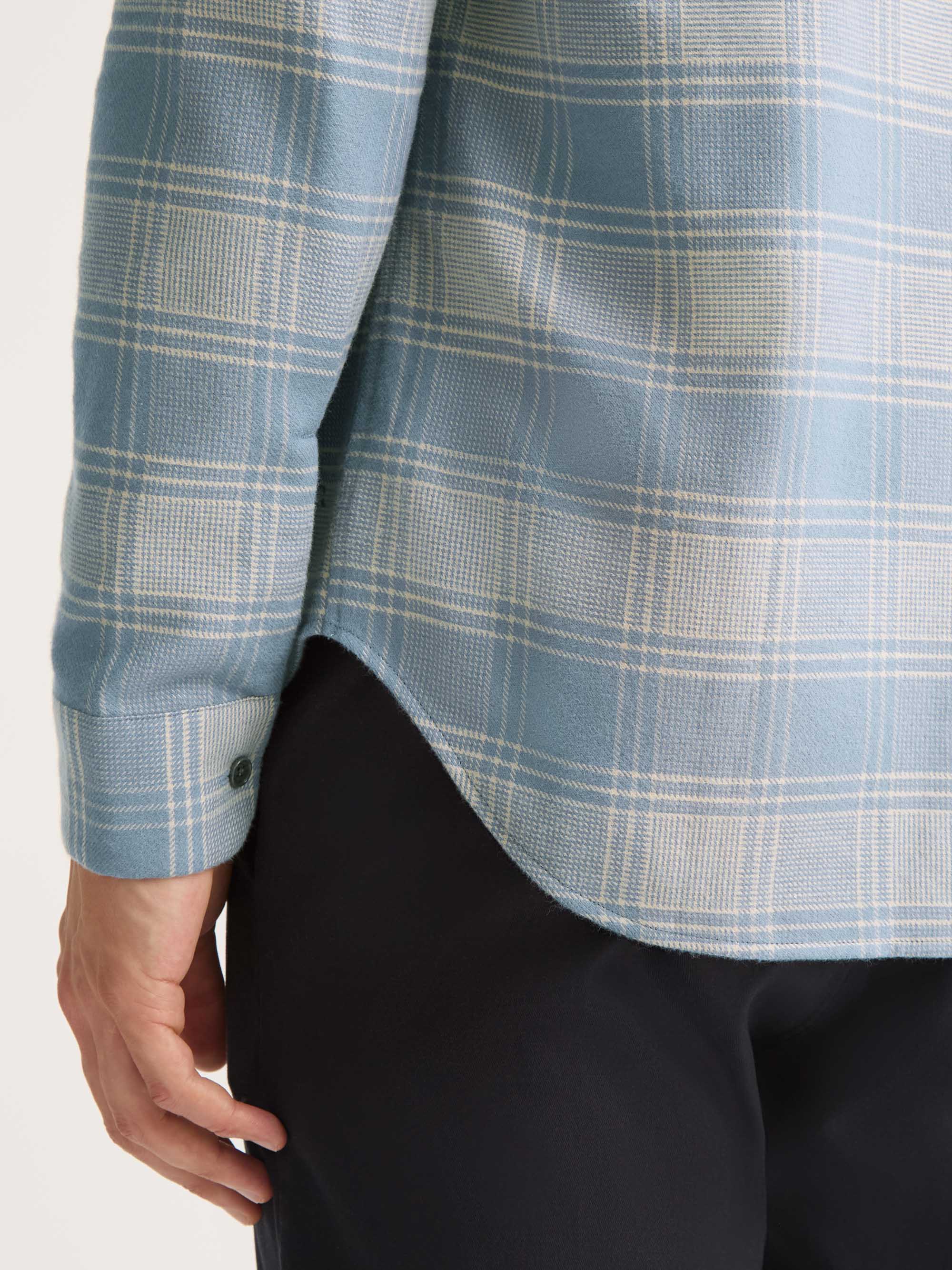 Men's Flannel Overshirt Kelburn Brushed Cotton Storm Blue & Ecru Check - Image 5