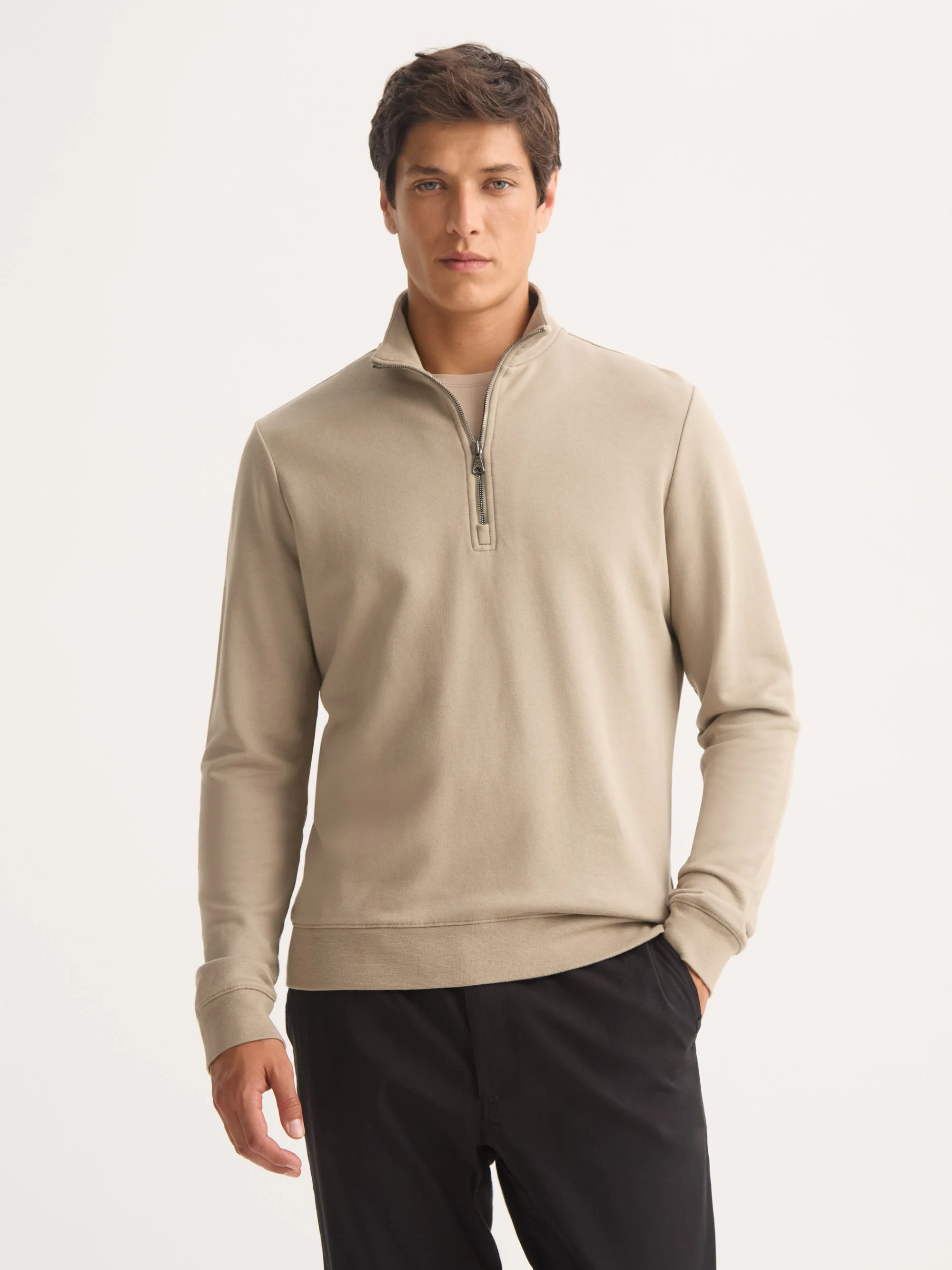 Men's Half-Zip Pullover Quinn Cotton Modal Taupe - Image 4