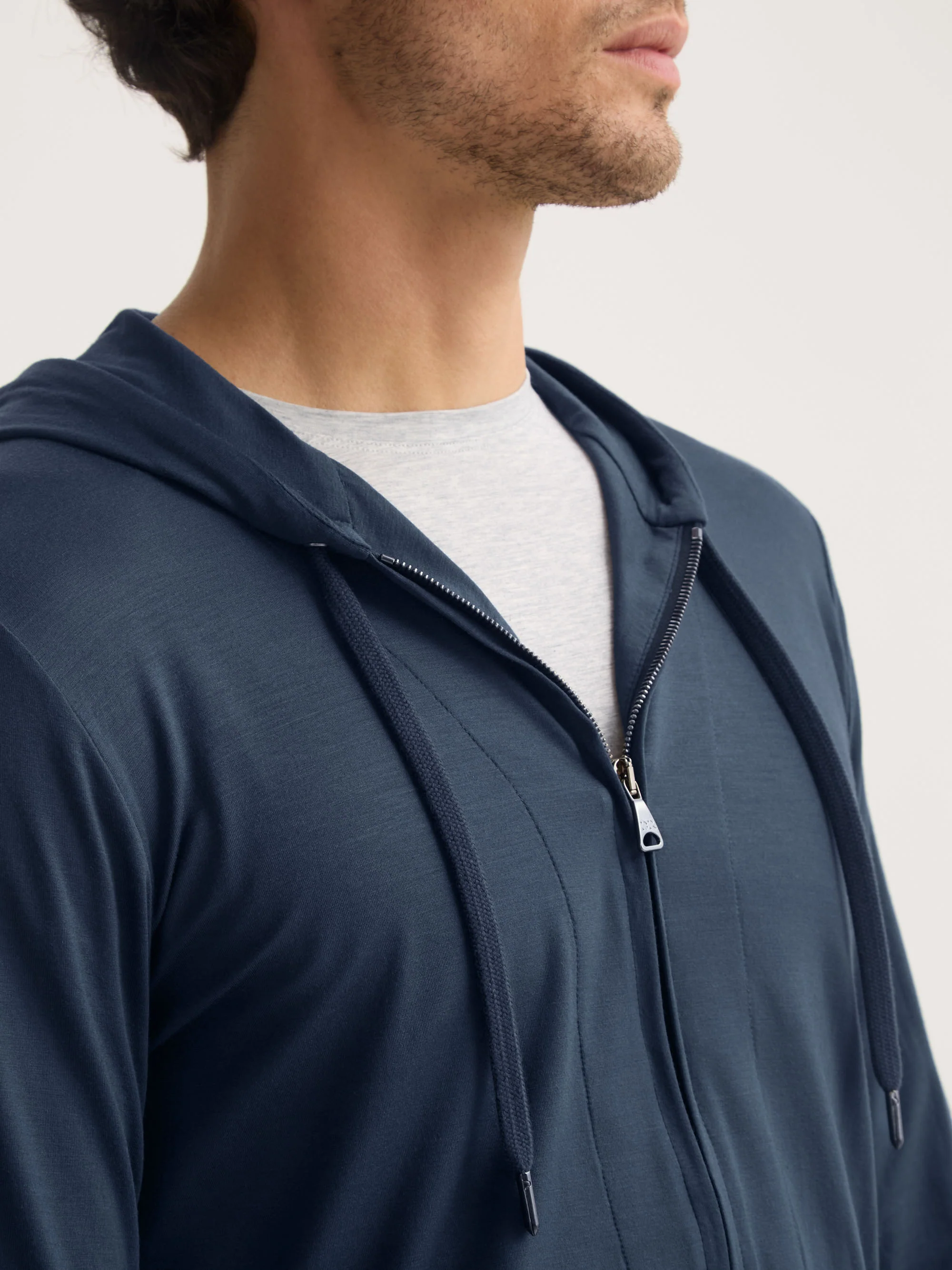 Men's Zip Up Hoodie Basel Micro Modal Stretch Navy - Image 4