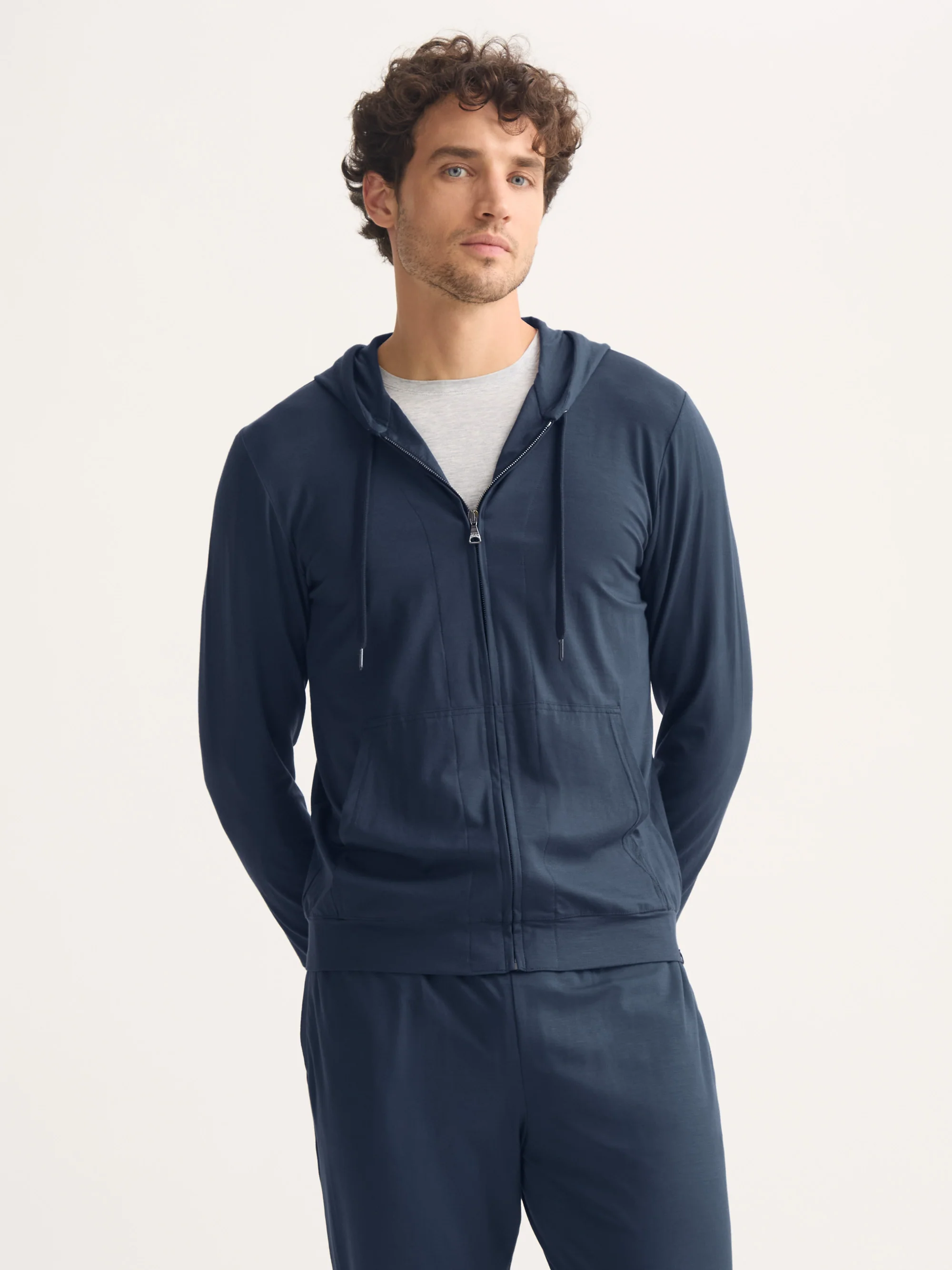 Men's Zip Up Hoodie Basel Micro Modal Stretch Navy - Image 7