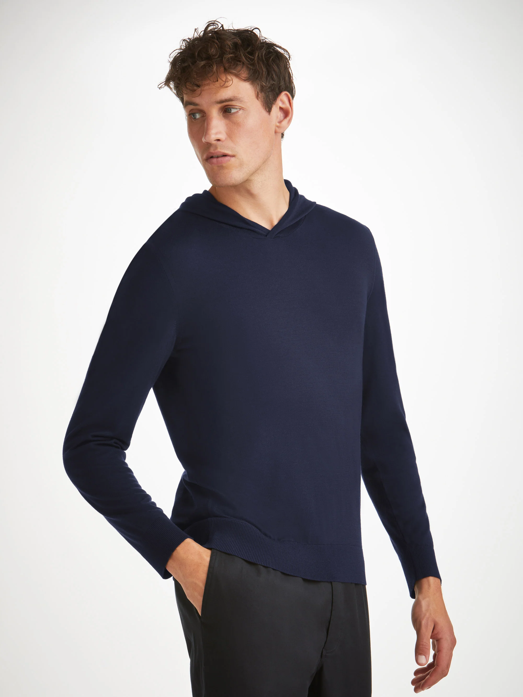 Men's Pullover Hoodie Orson Merino Wool Navy - Image 8