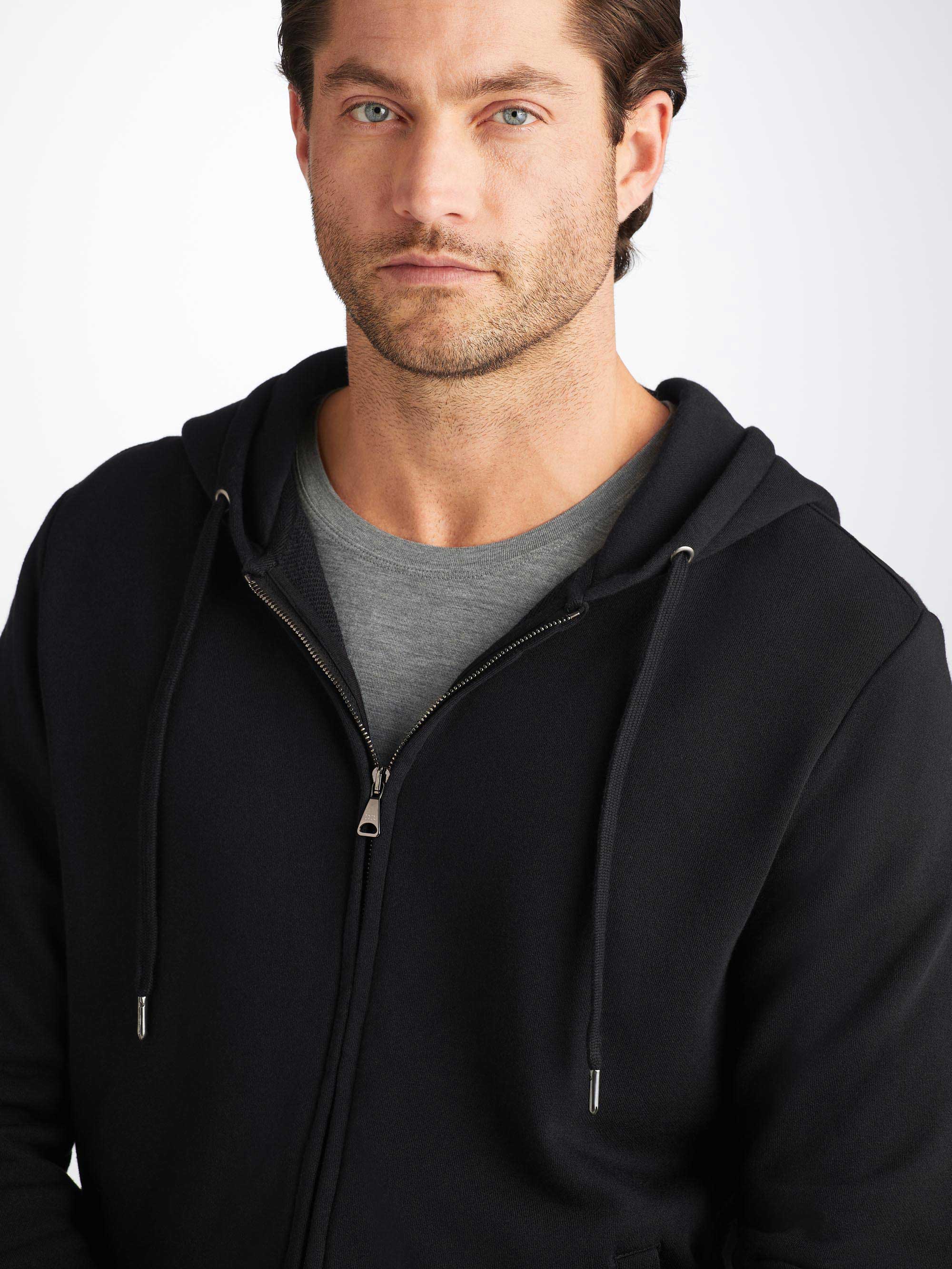 Men's Zip Up Hoodie Quinn Cotton Modal Black - Image 4