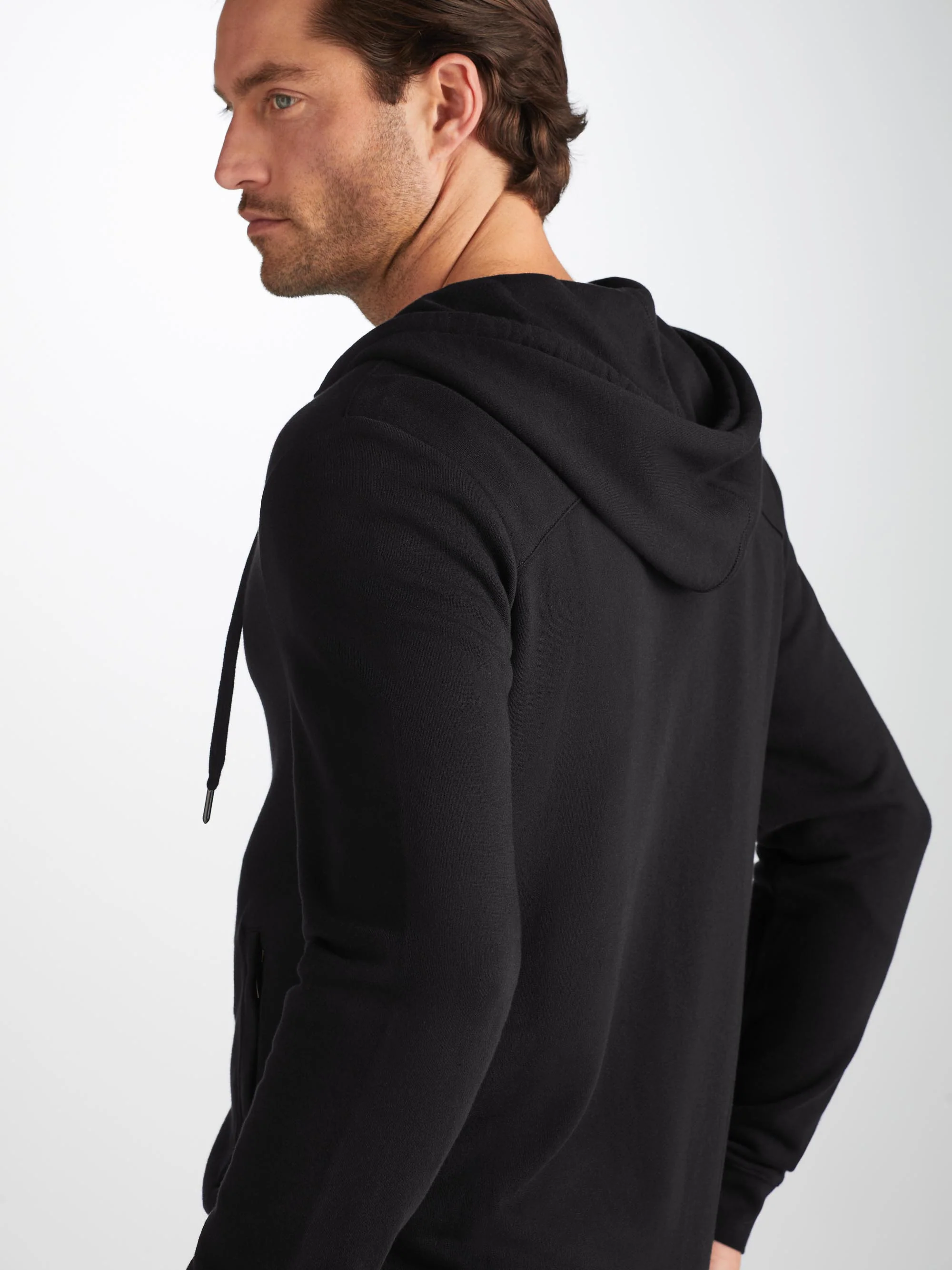 Men's Zip Up Hoodie Quinn Cotton Modal Black - Image 5