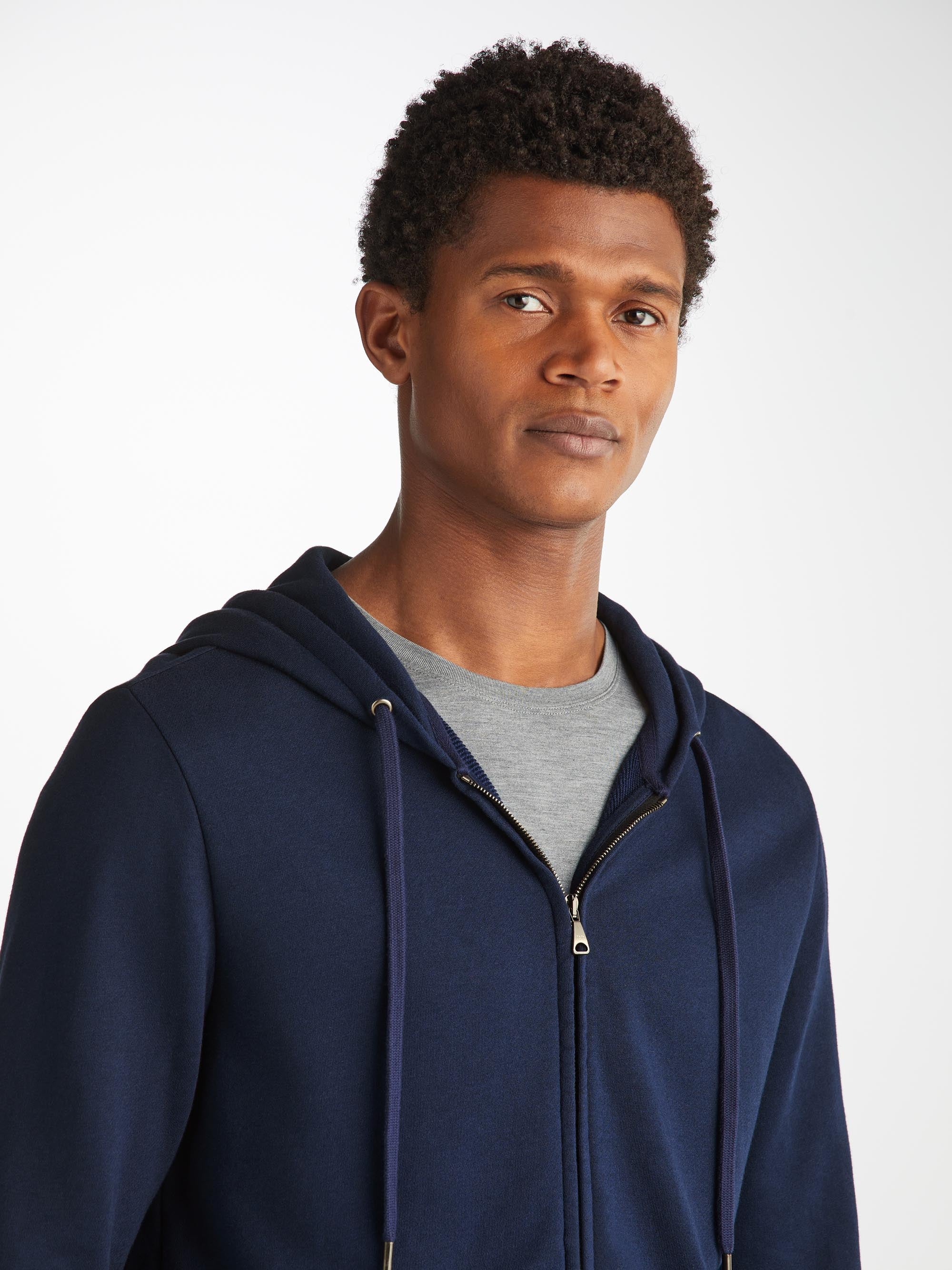 Men's Zip Up Hoodie Quinn Cotton Modal Navy - Image 5
