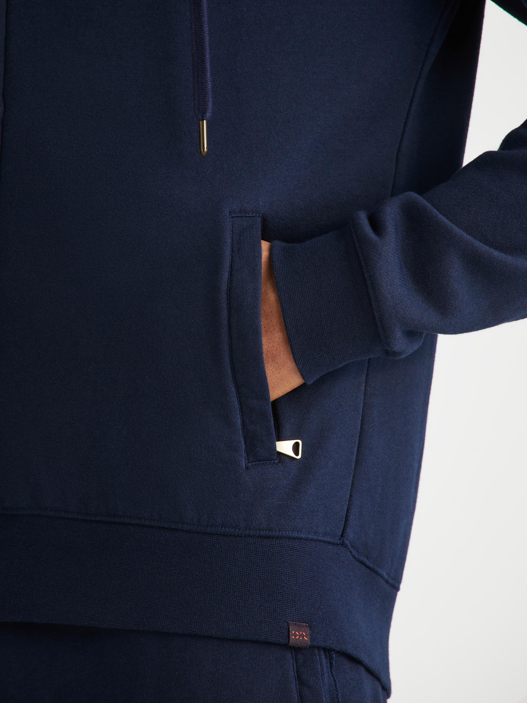 Men's Zip Up Hoodie Quinn Cotton Modal Navy - Image 6