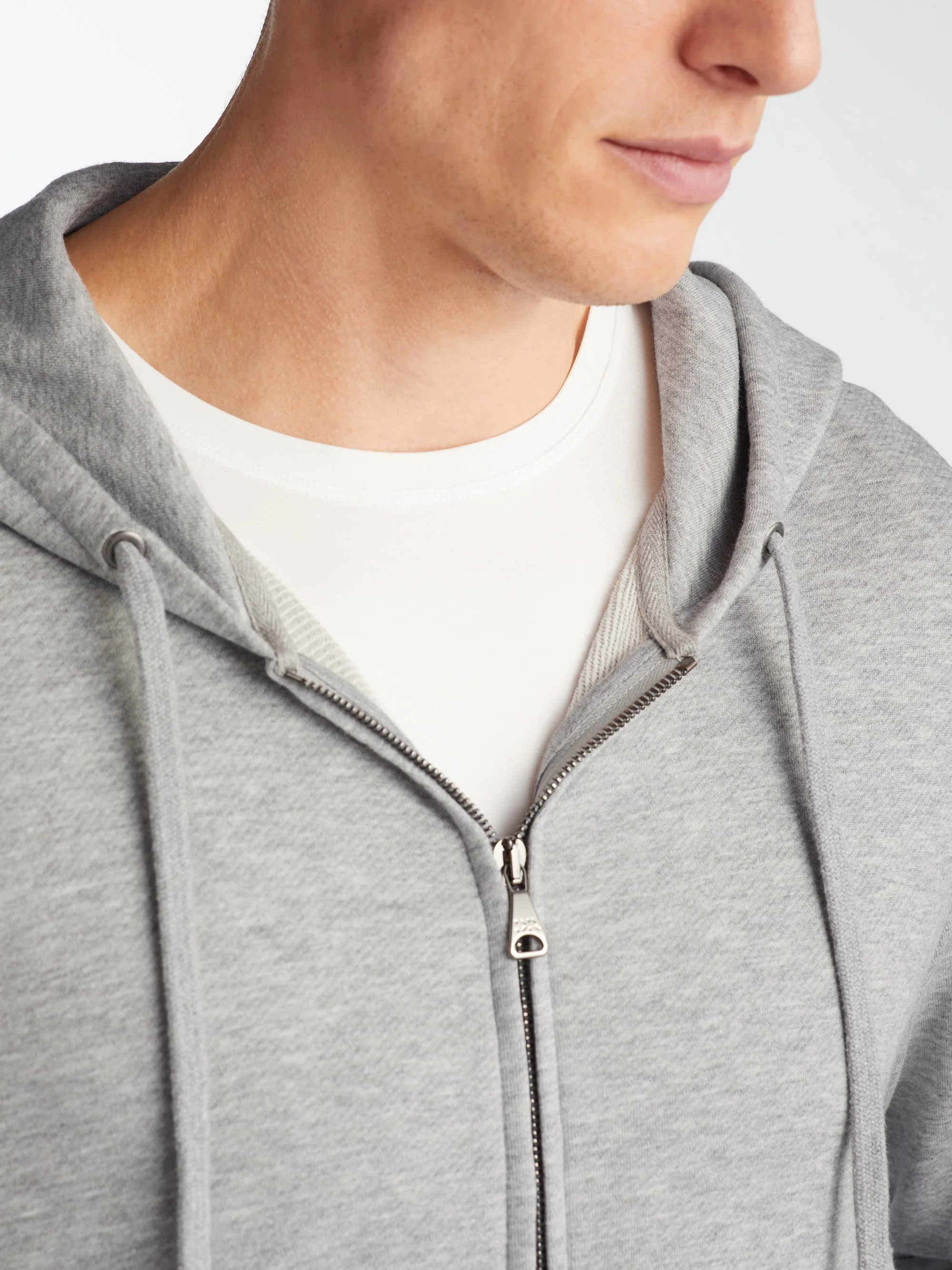 Men's Zip Up Hoodie Quinn Cotton Modal Silver - Image 6