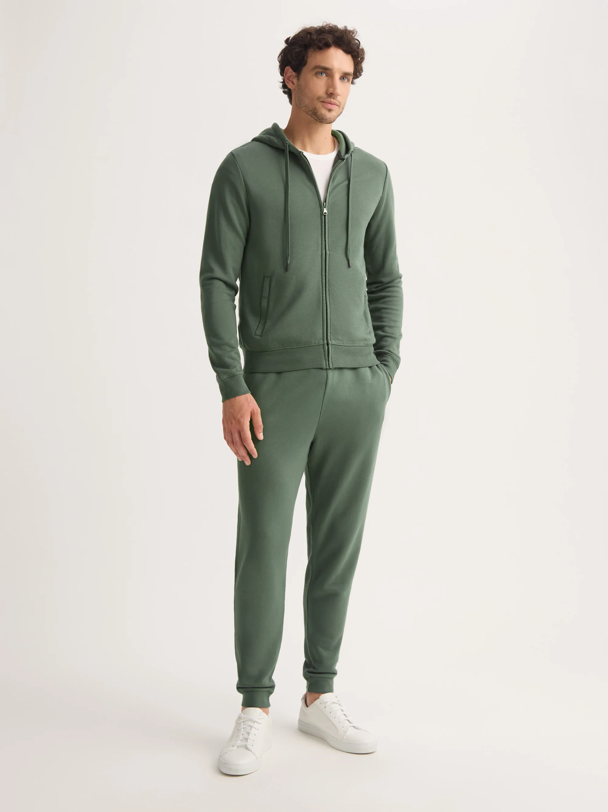 Men's Zip Up Hoodie Quinn Cotton Modal Soft Green - Image 3
