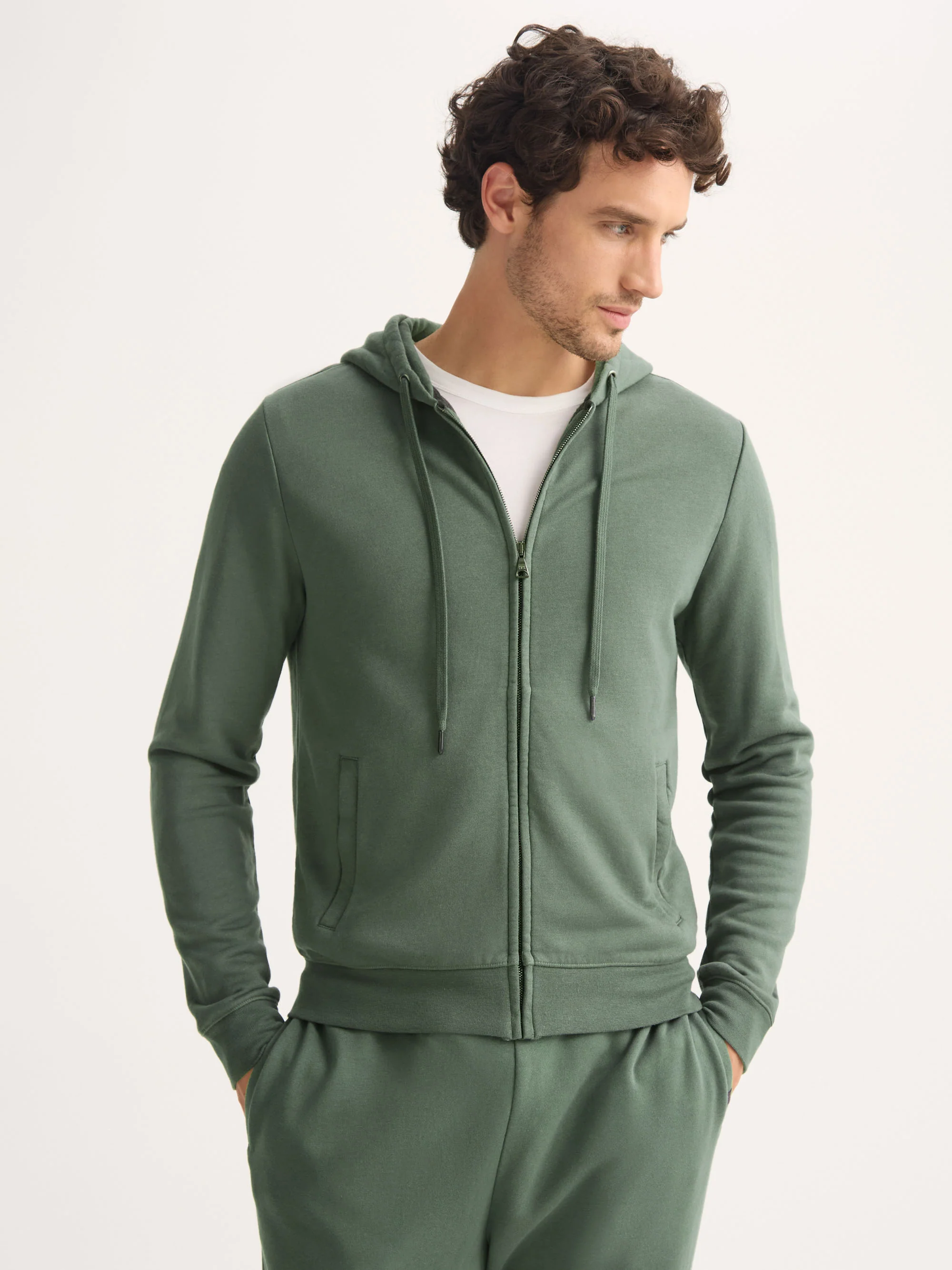 Men's Zip Up Hoodie Quinn Cotton Modal Soft Green - Image 8
