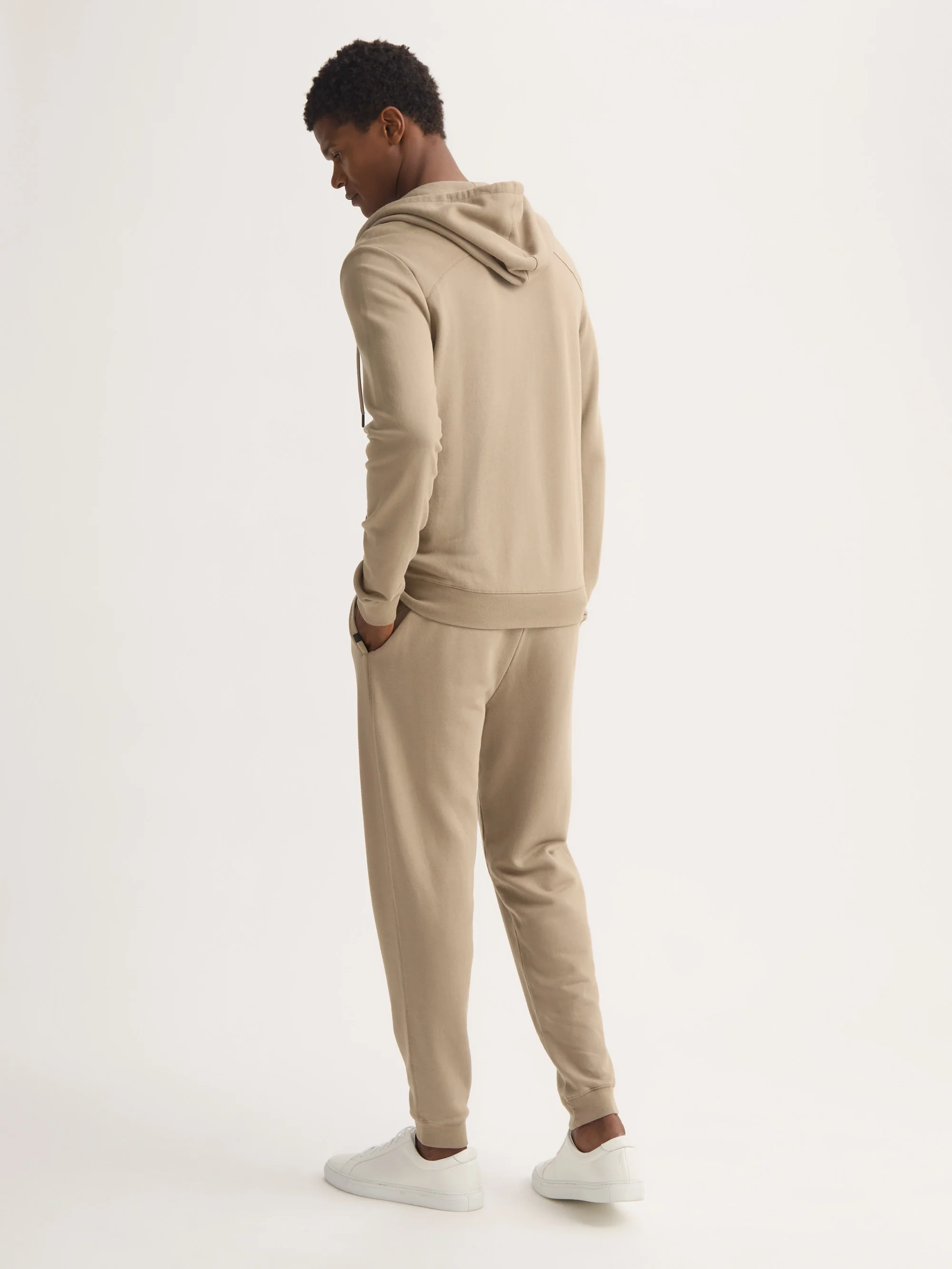 Men's Zip Up Hoodie Quinn Cotton Modal Taupe - Image 3