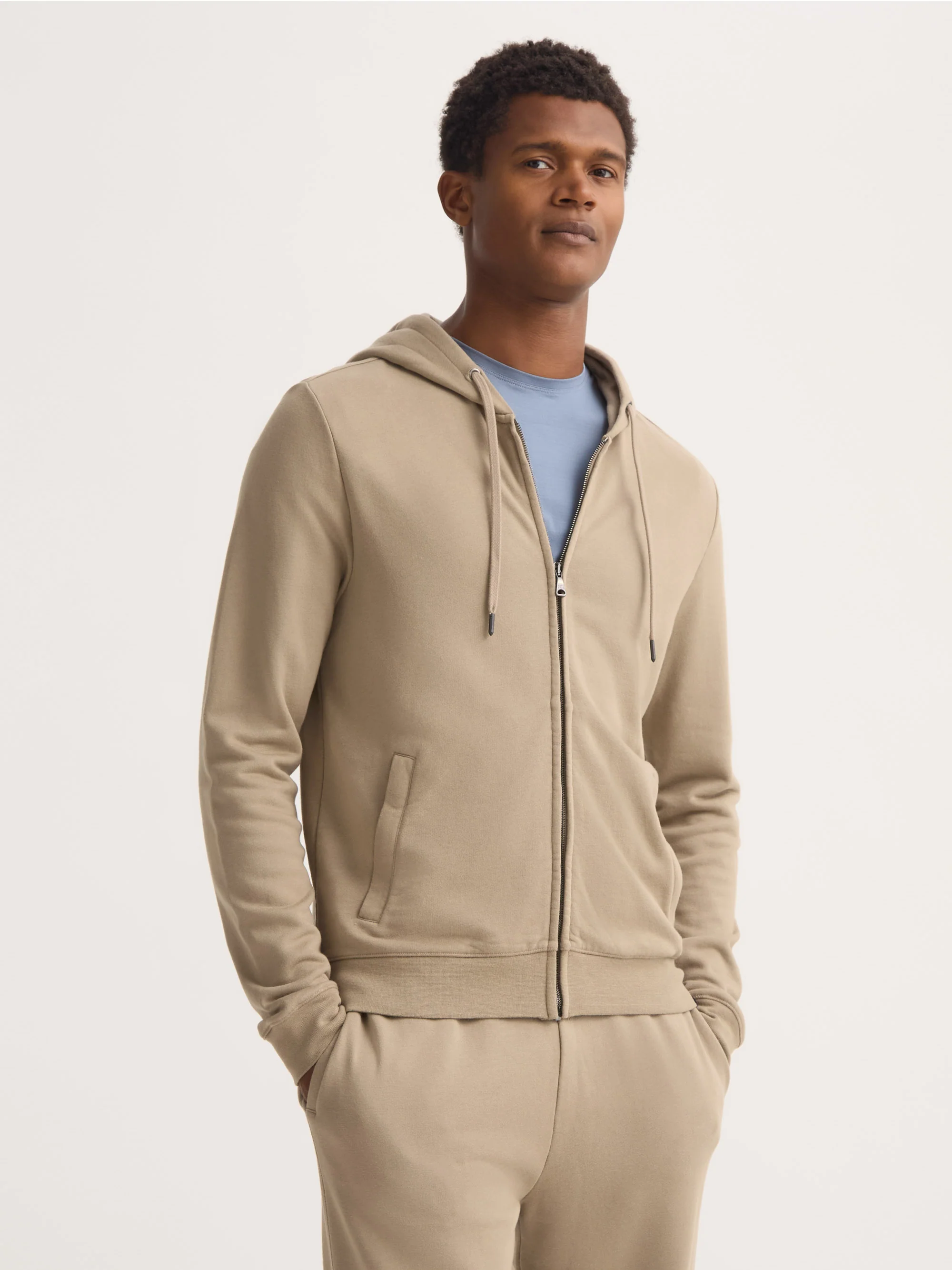 Men's Zip Up Hoodie Quinn Cotton Modal Taupe - Image 4