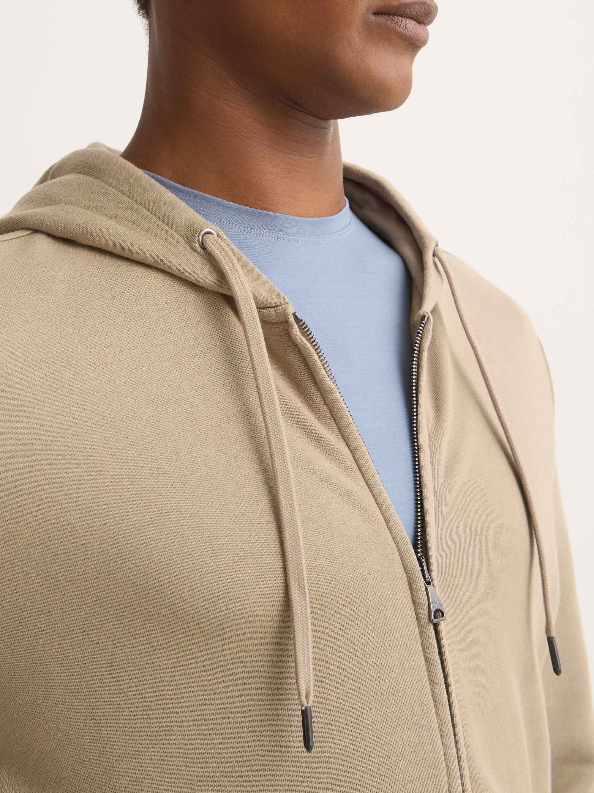 Men's Zip Up Hoodie Quinn Cotton Modal Taupe - Image 5