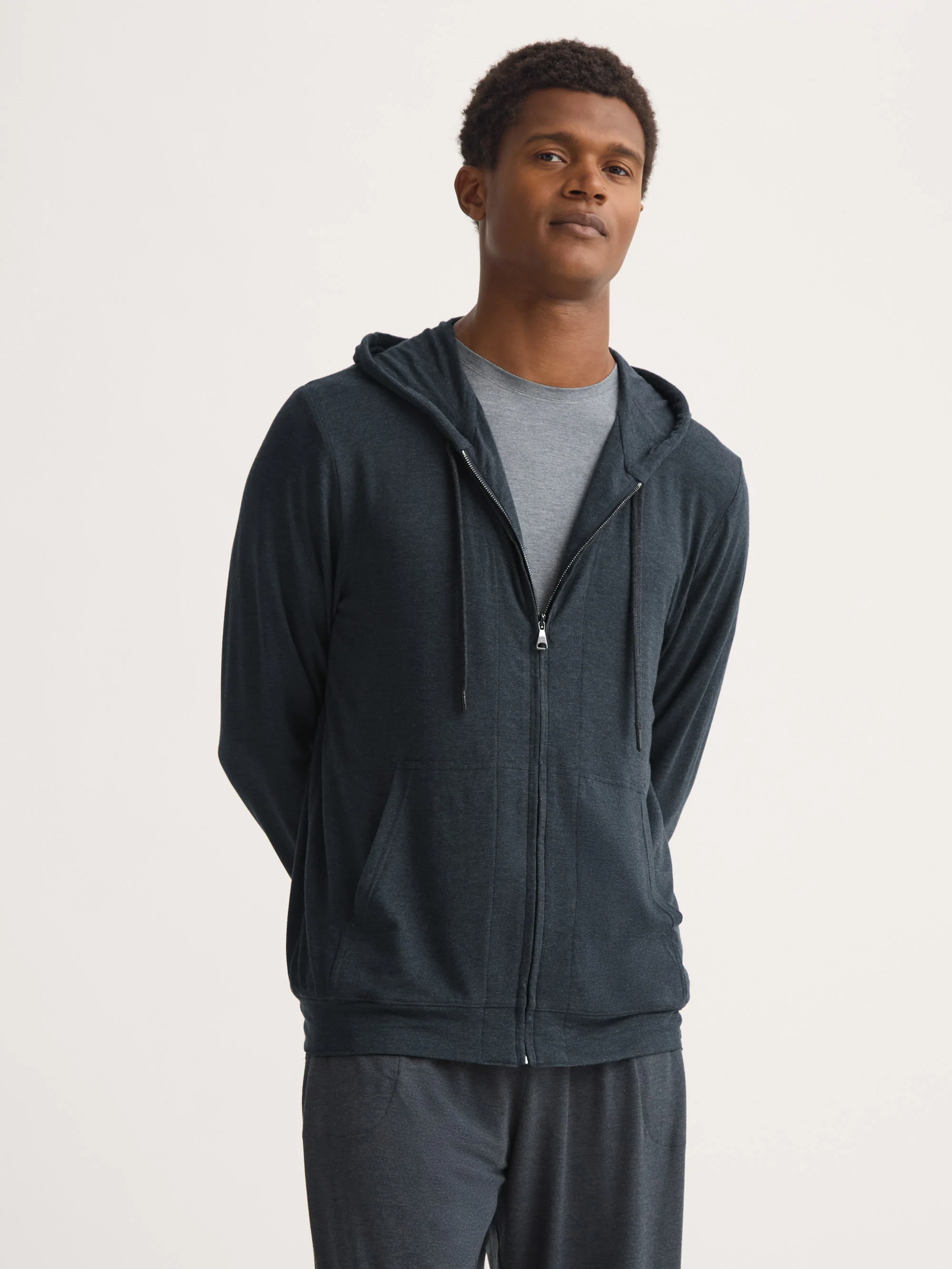 Men's Jersey Zip Up Hoodie Marlowe Micro Modal Anthracite - Image 7