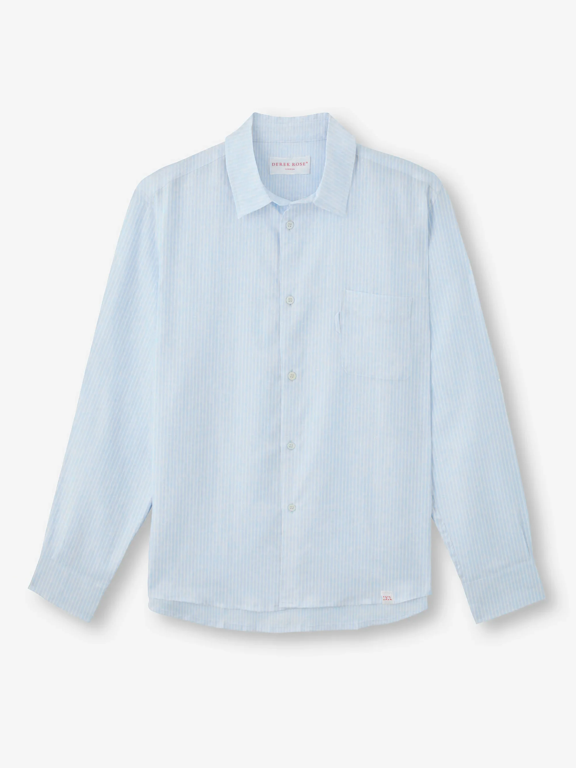 Men's Long Sleeve Shirt Malibu Woven Linen Light Blue and White Stripe