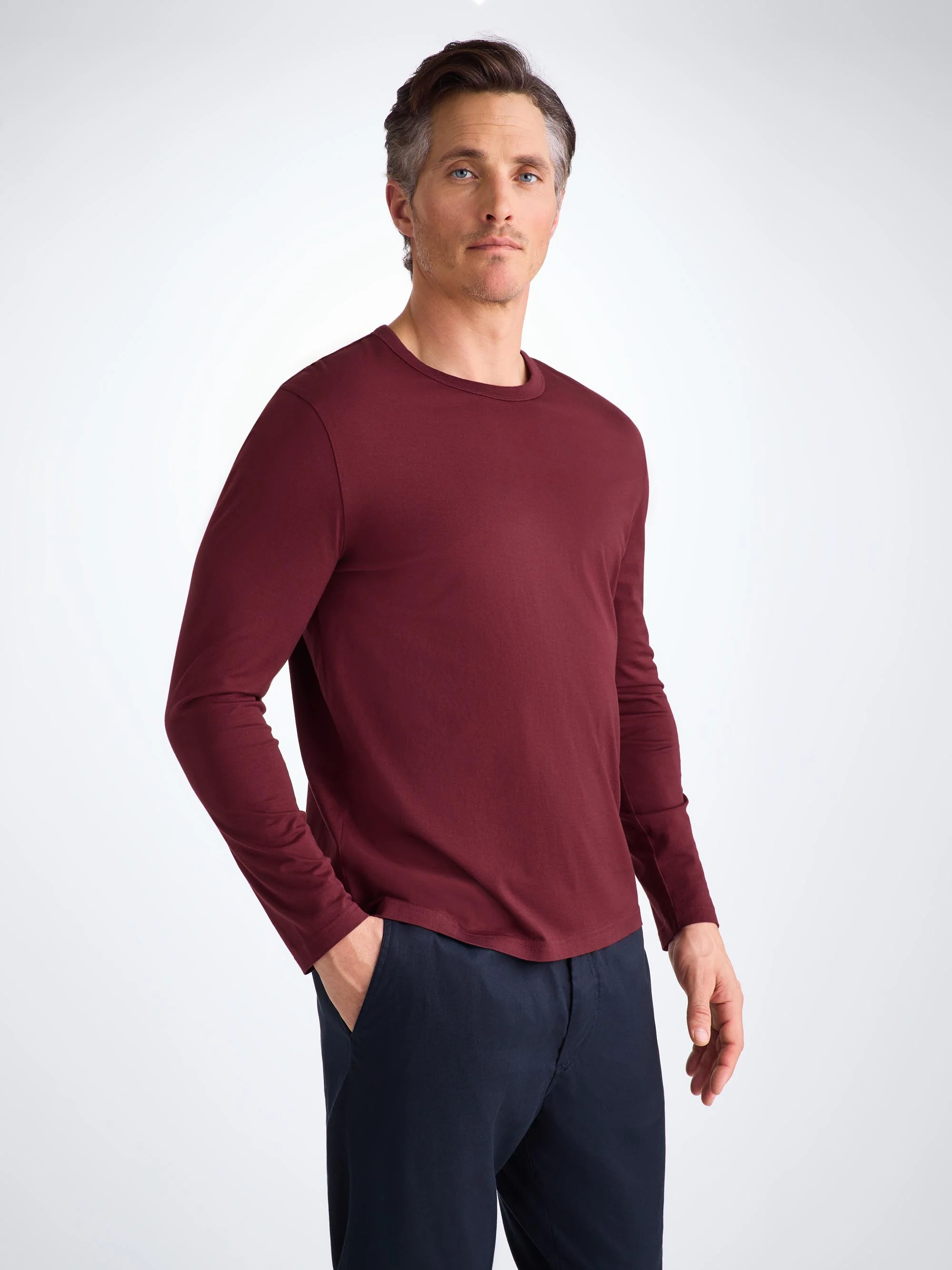 Men's Long Sleeve T-Shirt Barny Pima Cotton Burgundy - Image 2
