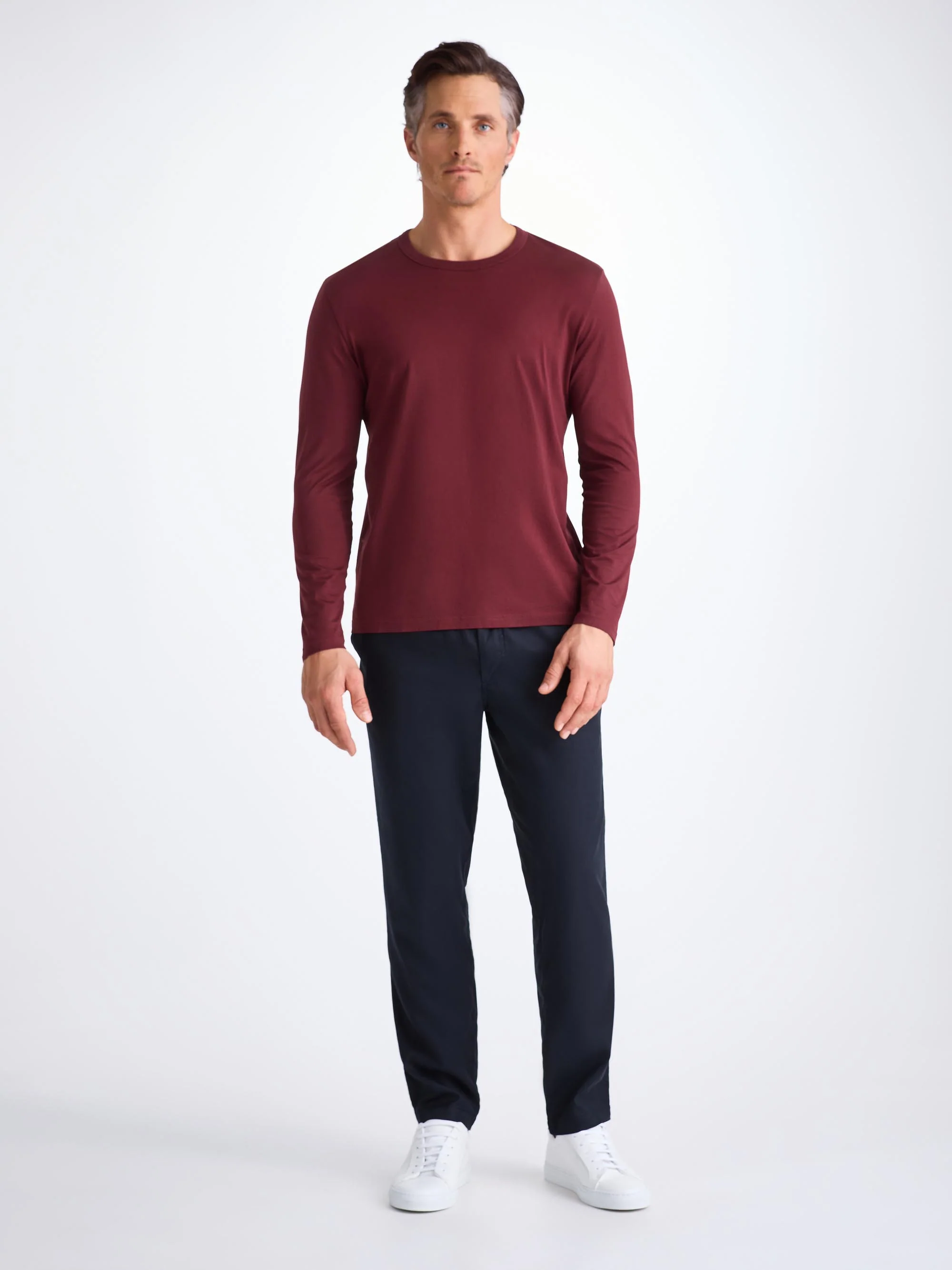 Men's Long Sleeve T-Shirt Barny Pima Cotton Burgundy - Image 3
