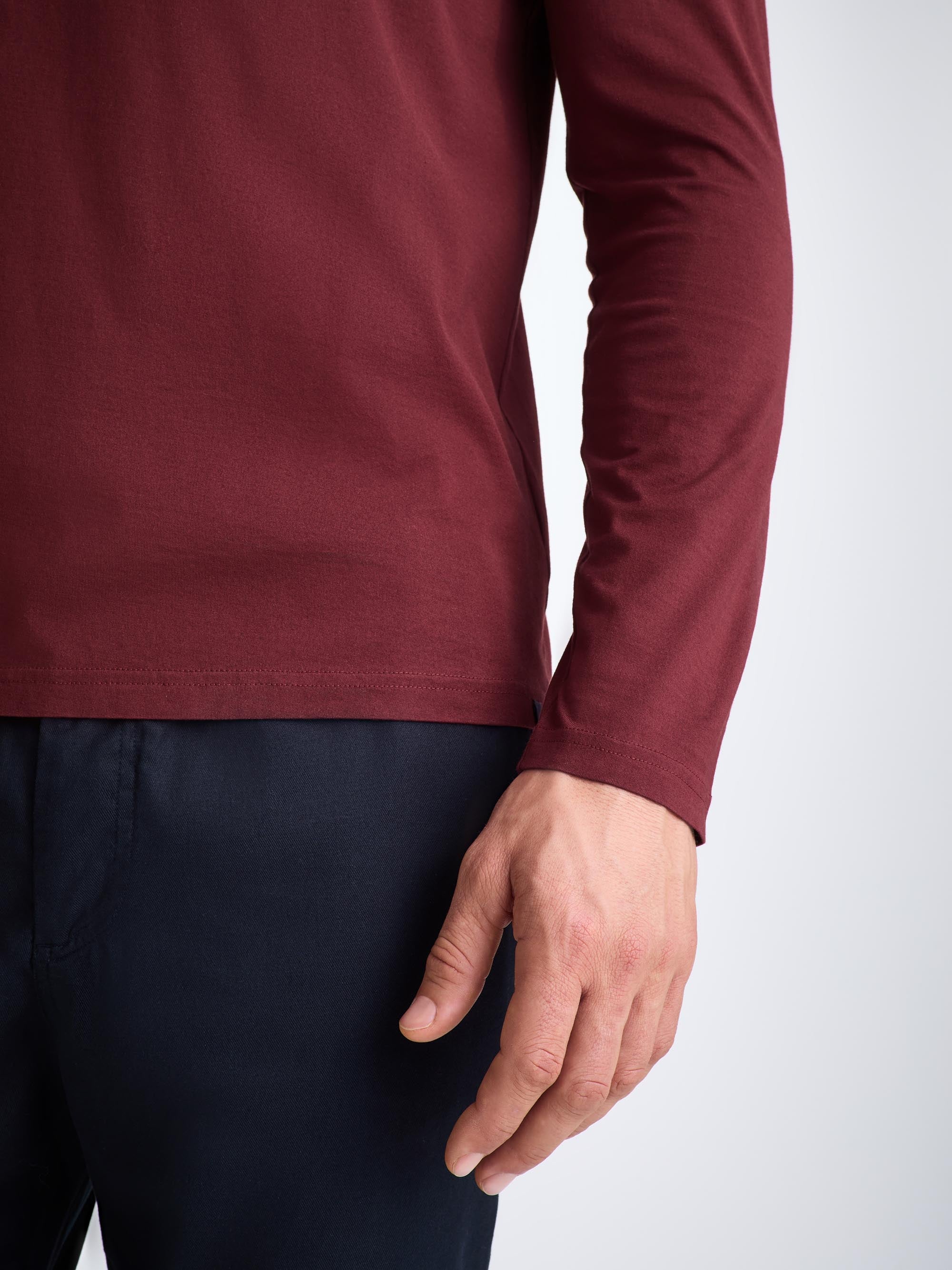 Men's Long Sleeve T-Shirt Barny Pima Cotton Burgundy - Image 7