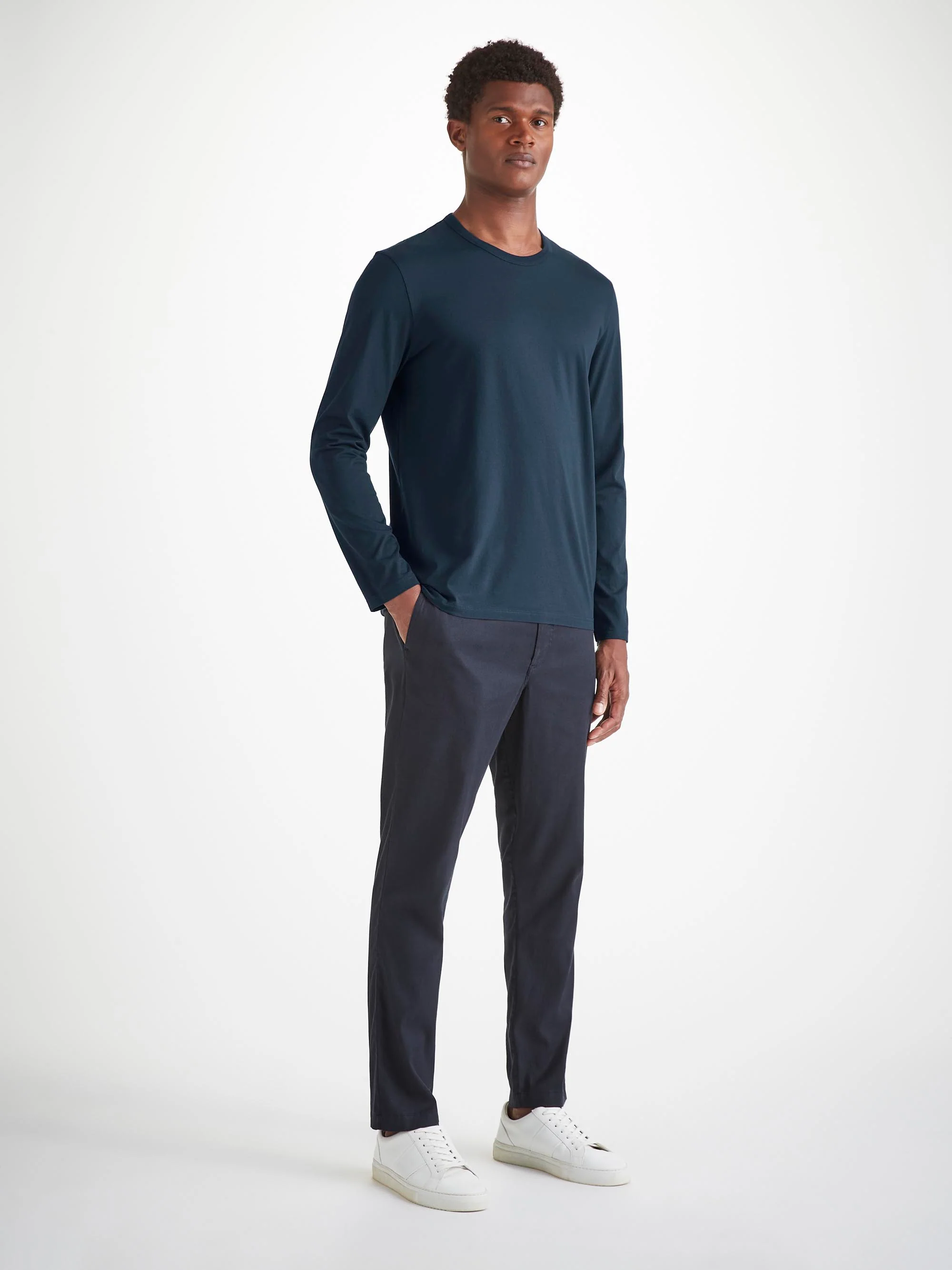 Men's Long Sleeve T-Shirt Barny Pima Cotton Navy - Image 3
