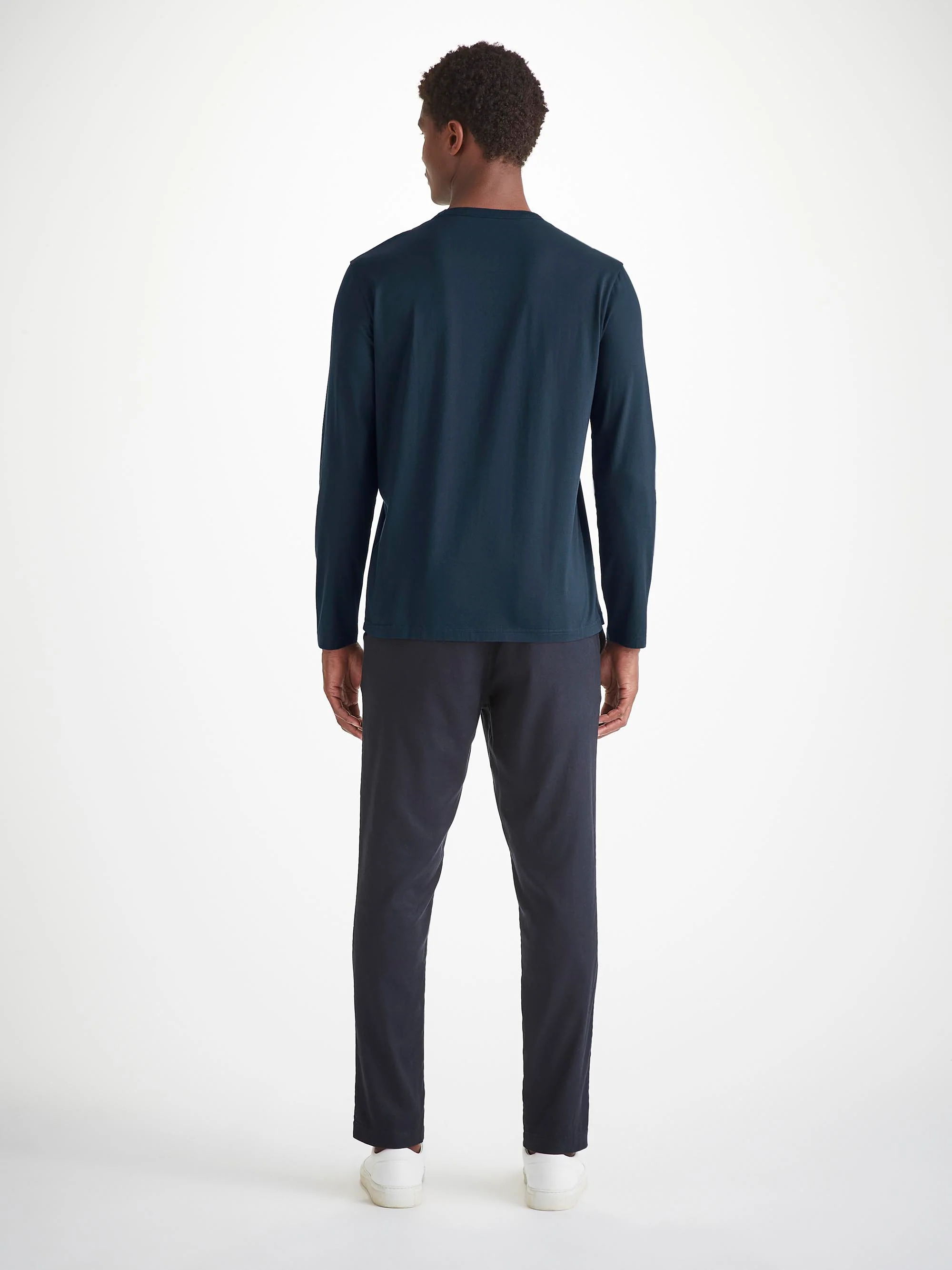 Men's Long Sleeve T-Shirt Barny Pima Cotton Navy - Image 4