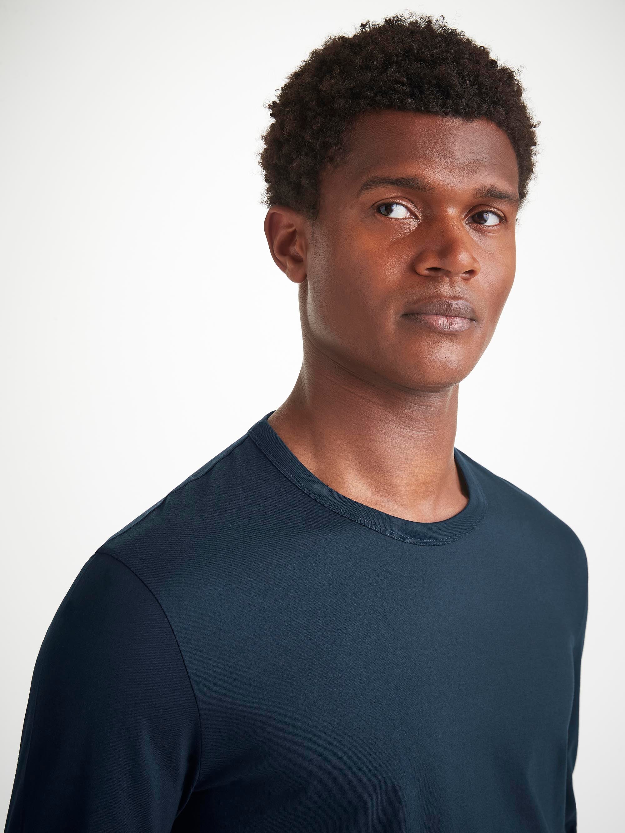 Men's Long Sleeve T-Shirt Barny Pima Cotton Navy - Image 5