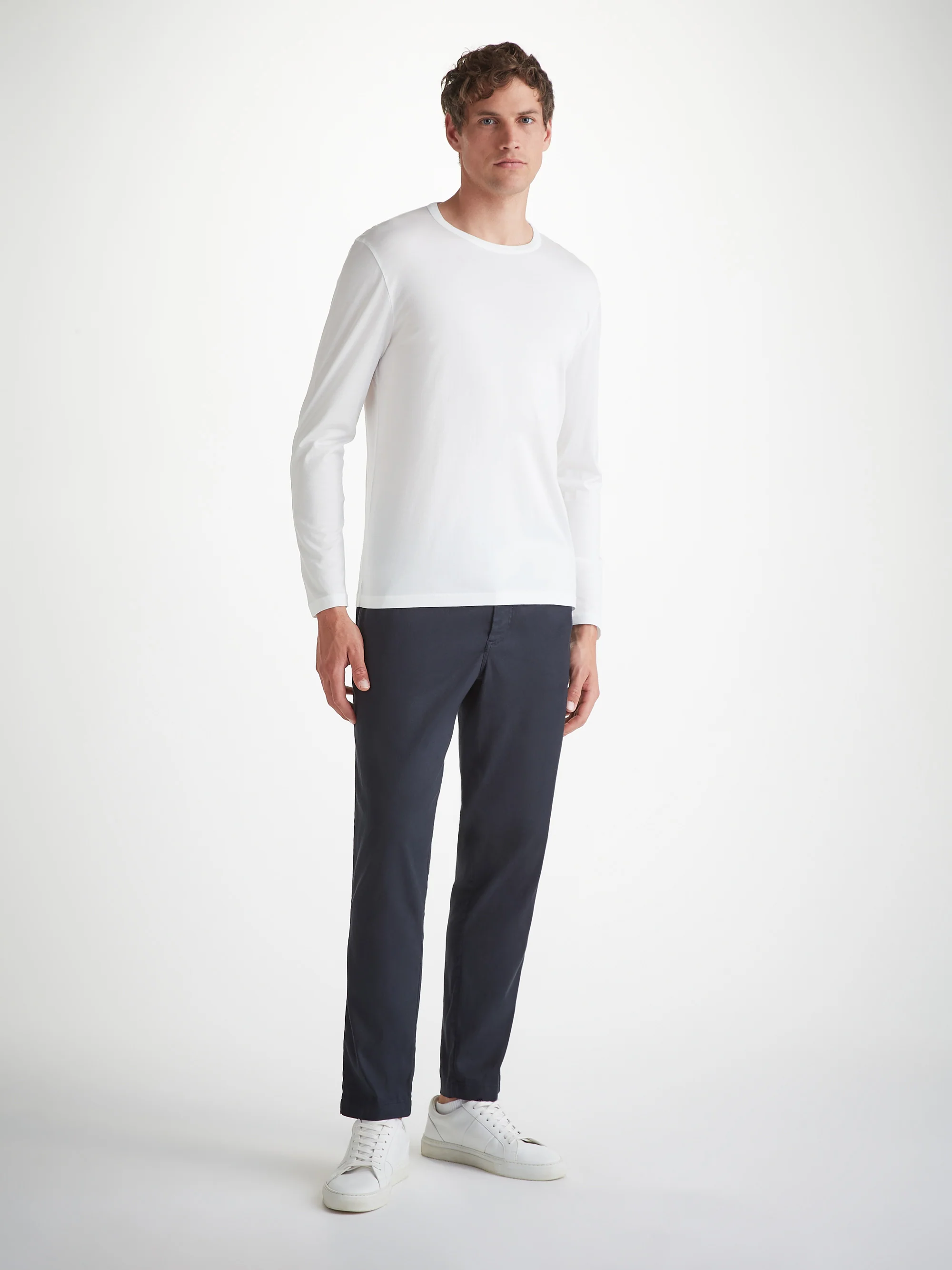 Men's Long Sleeve T-Shirt Barny Pima Cotton White - Image 3