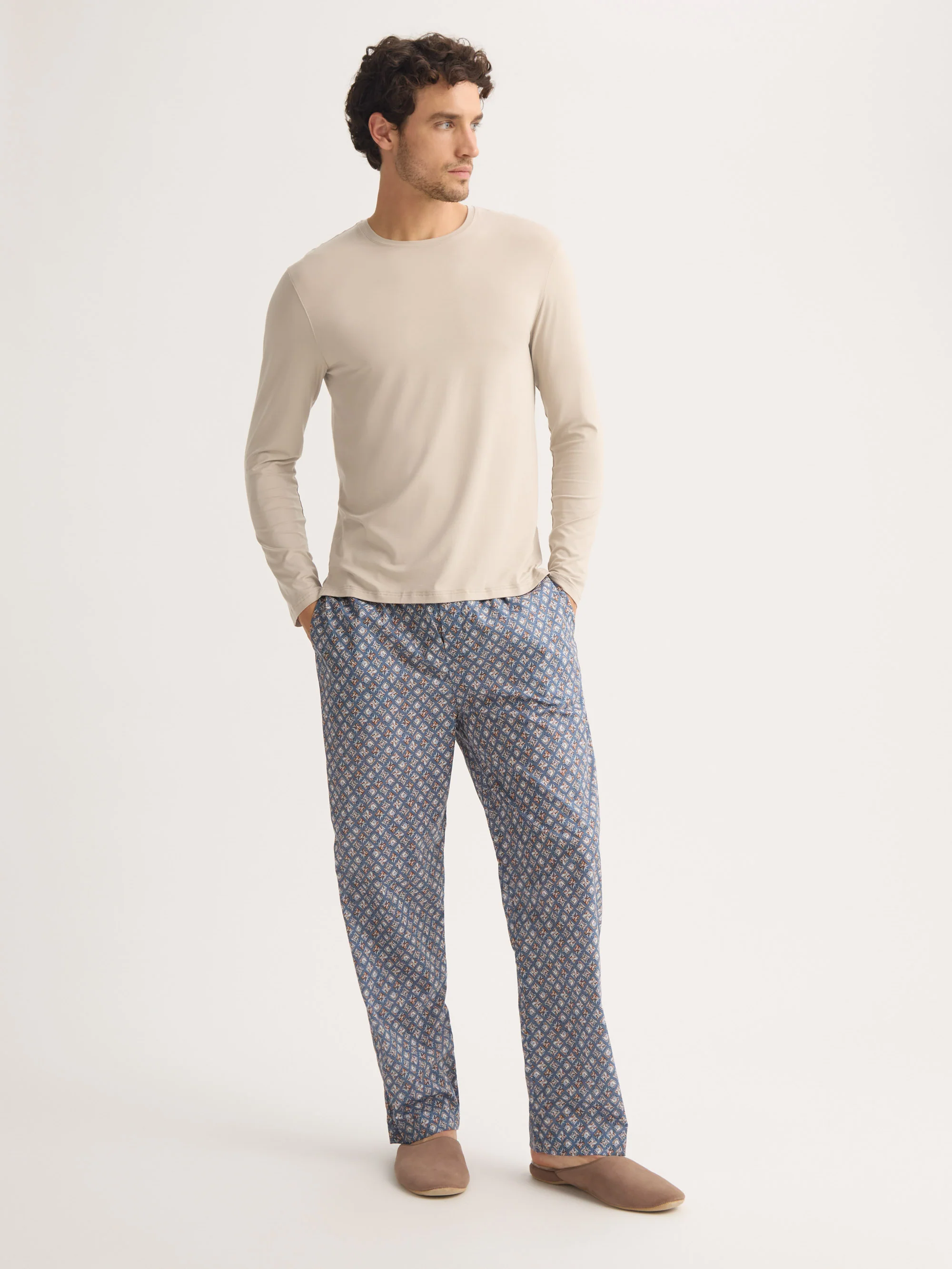 Men's Long Sleeve T-Shirt Basel Micro Modal Stretch Light Stone - Image 2